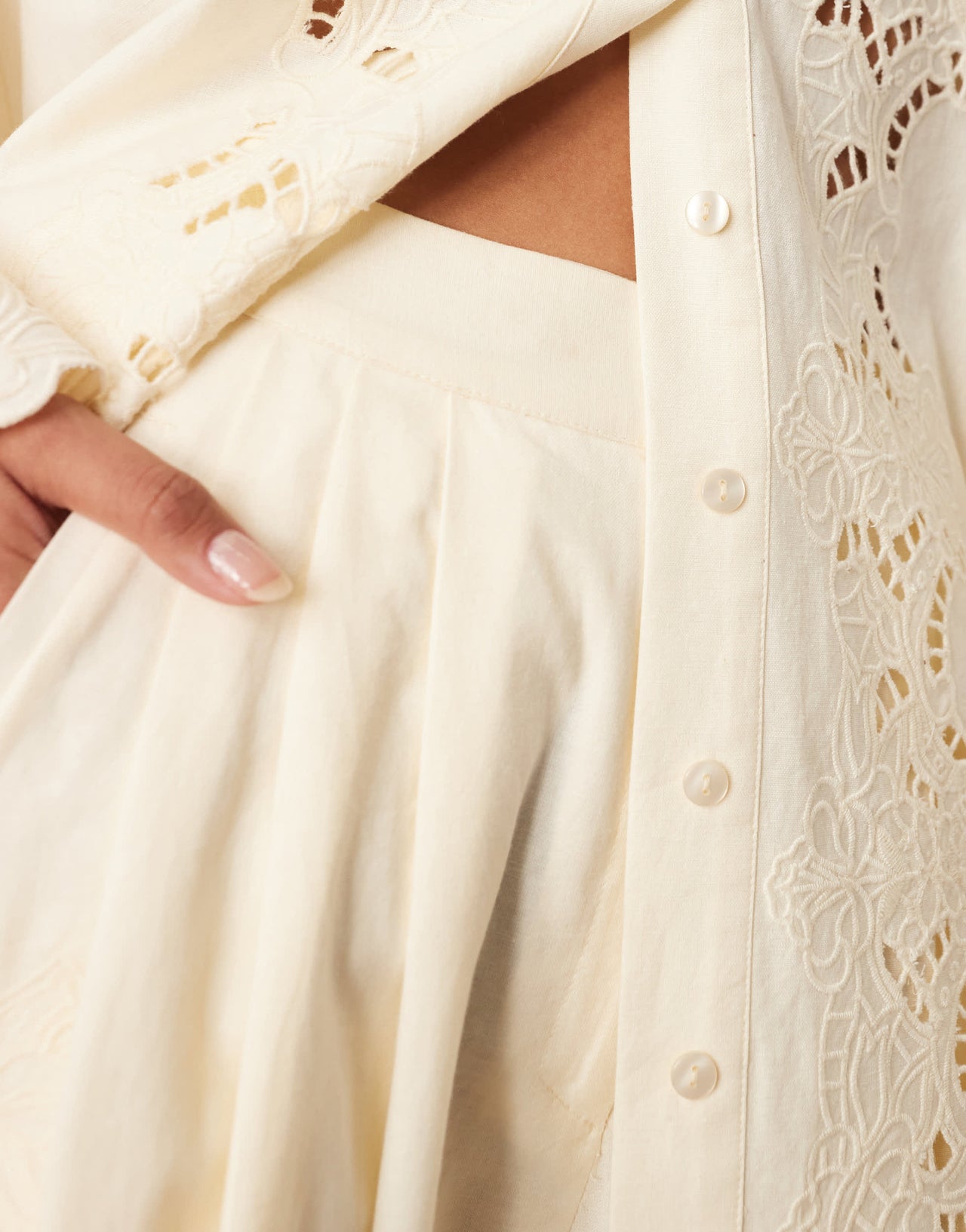 ARRANGE embroidered cutwork trouser co-ord in ecru