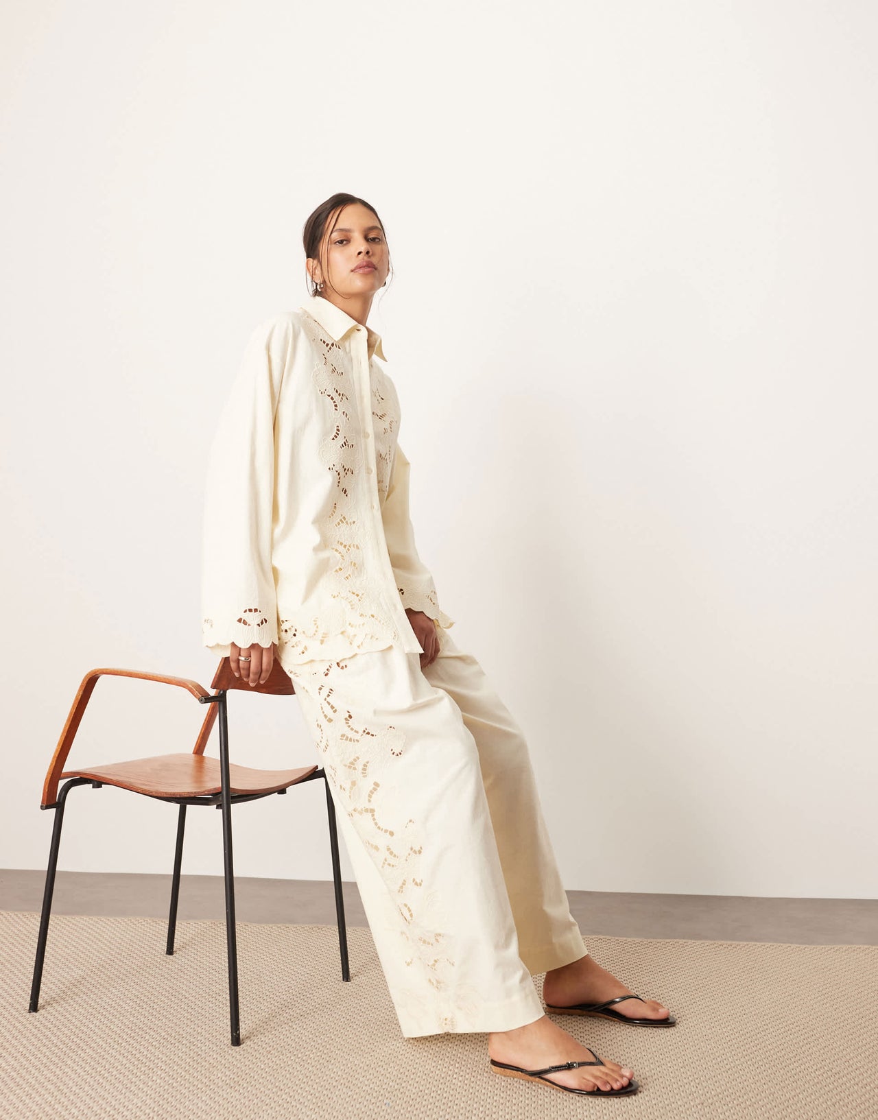 ARRANGE embroidered cutwork trouser co-ord in ecru
