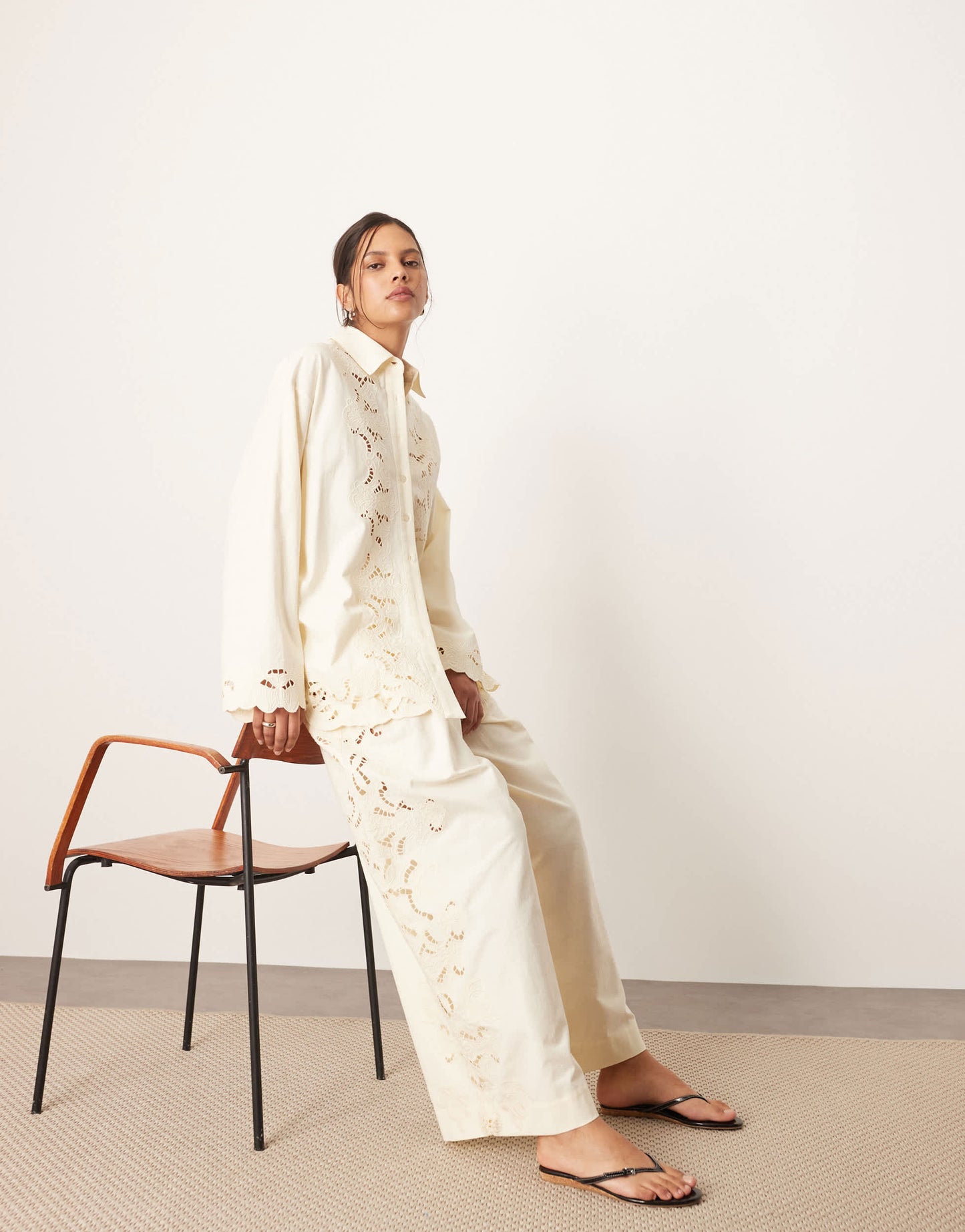 ARRANGE embroidered cutwork trouser co-ord in ecru
