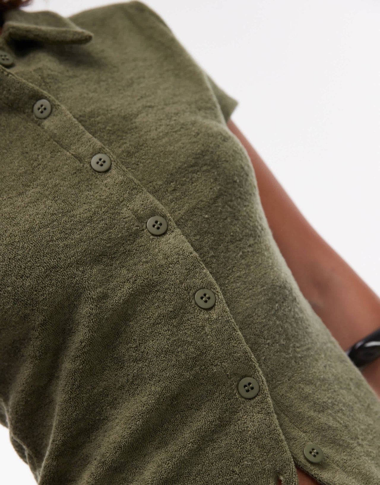 Topshop towelling button through shirt in khaki