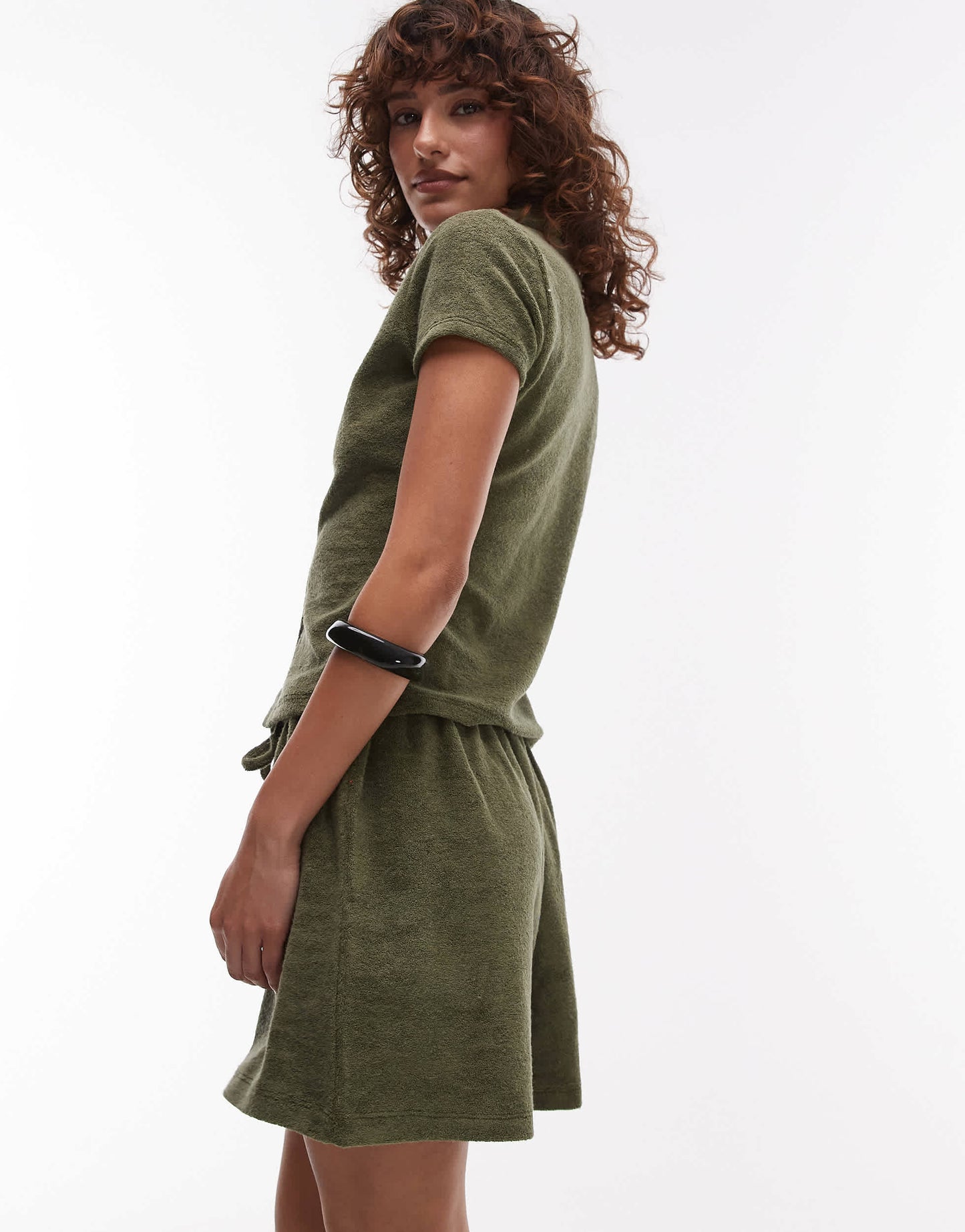Topshop towelling button through shirt in khaki