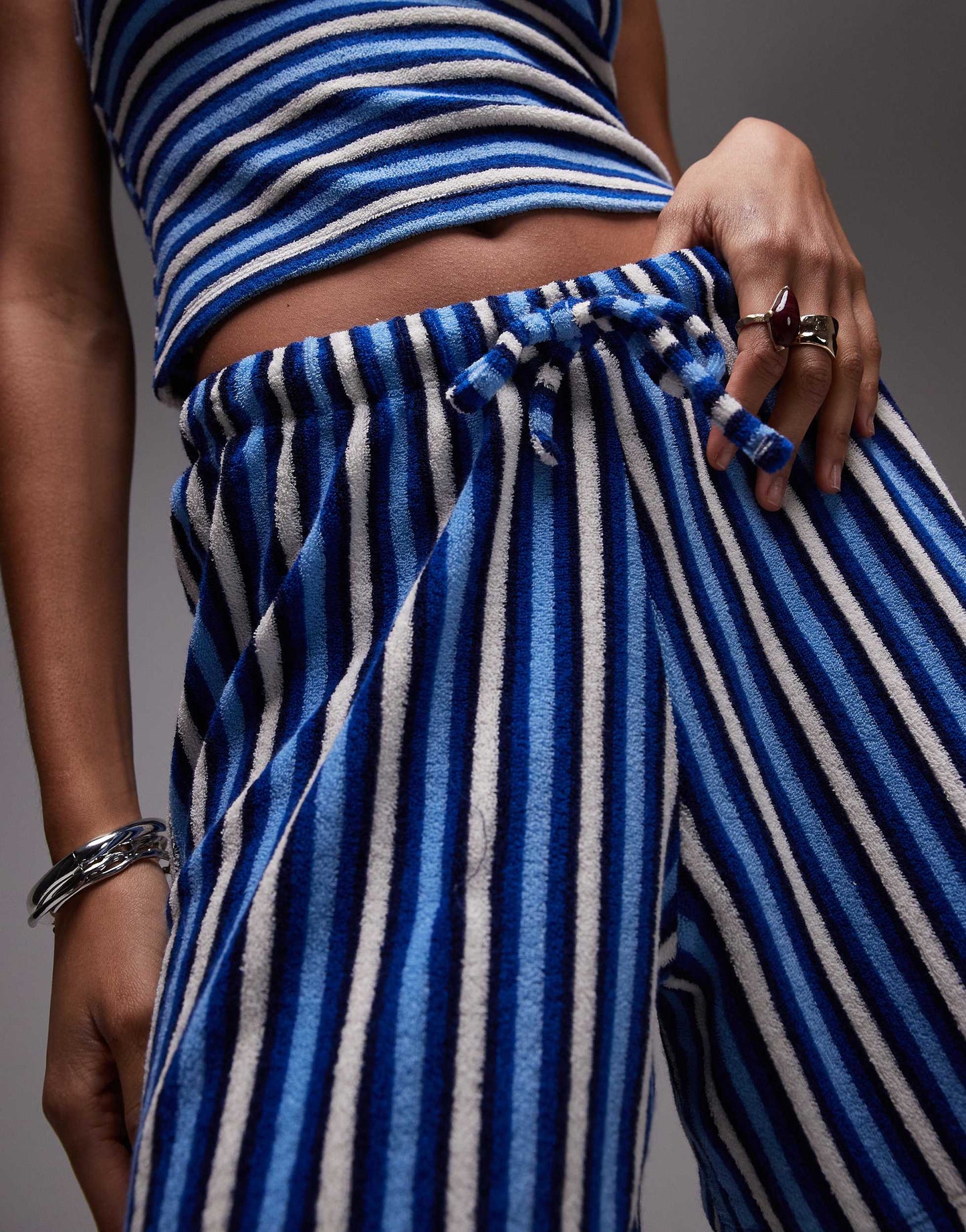 Topshop stripe drawcord towelling shorts co-ord in blue