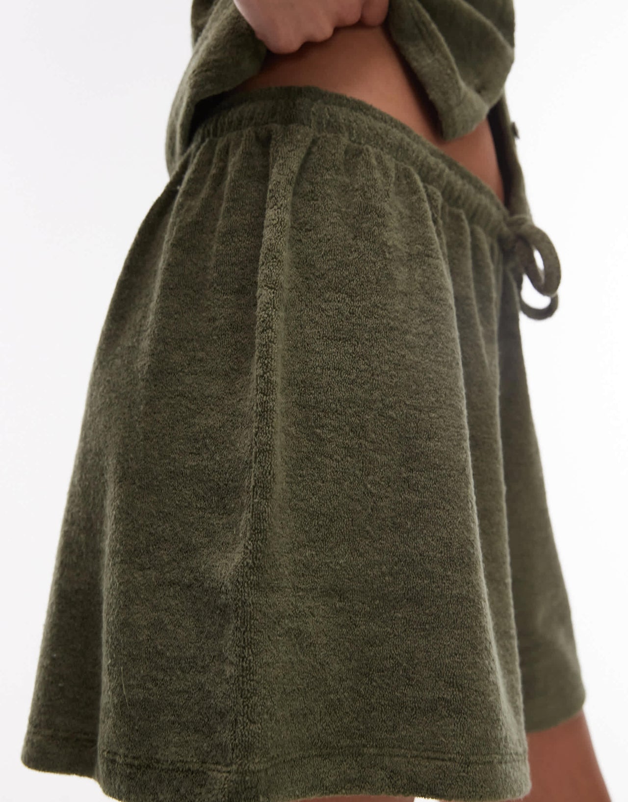 Topshop towelling drawcord shorts in khaki