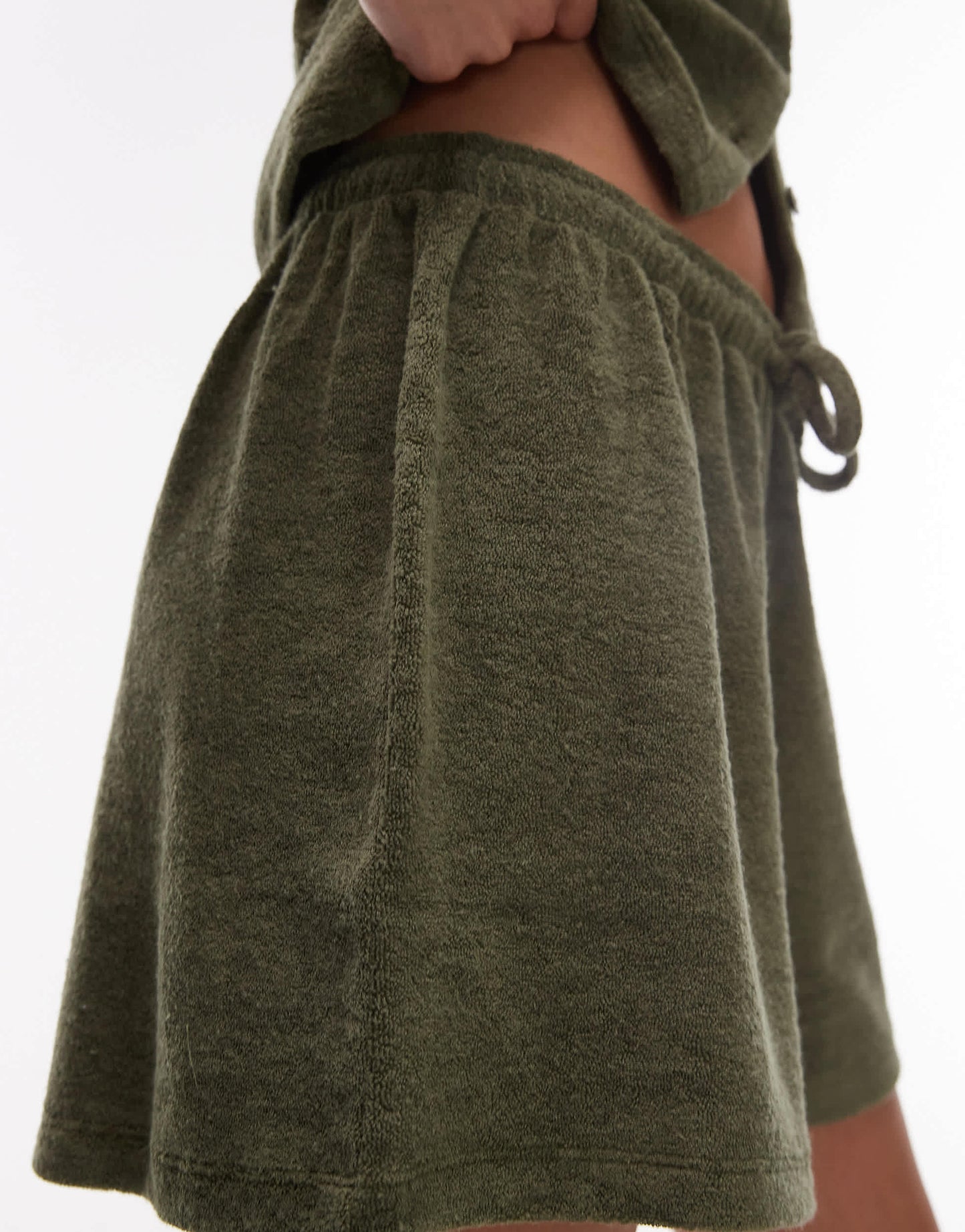 Topshop towelling drawcord shorts in khaki