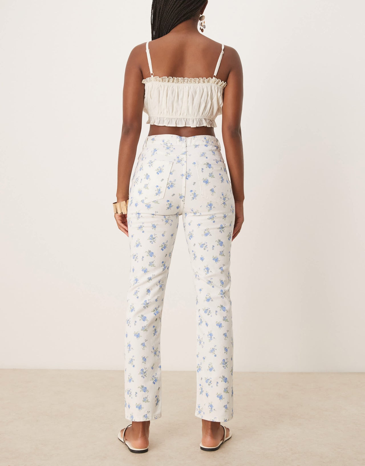 ASOS DESIGN mid rise straight jeans in floral print