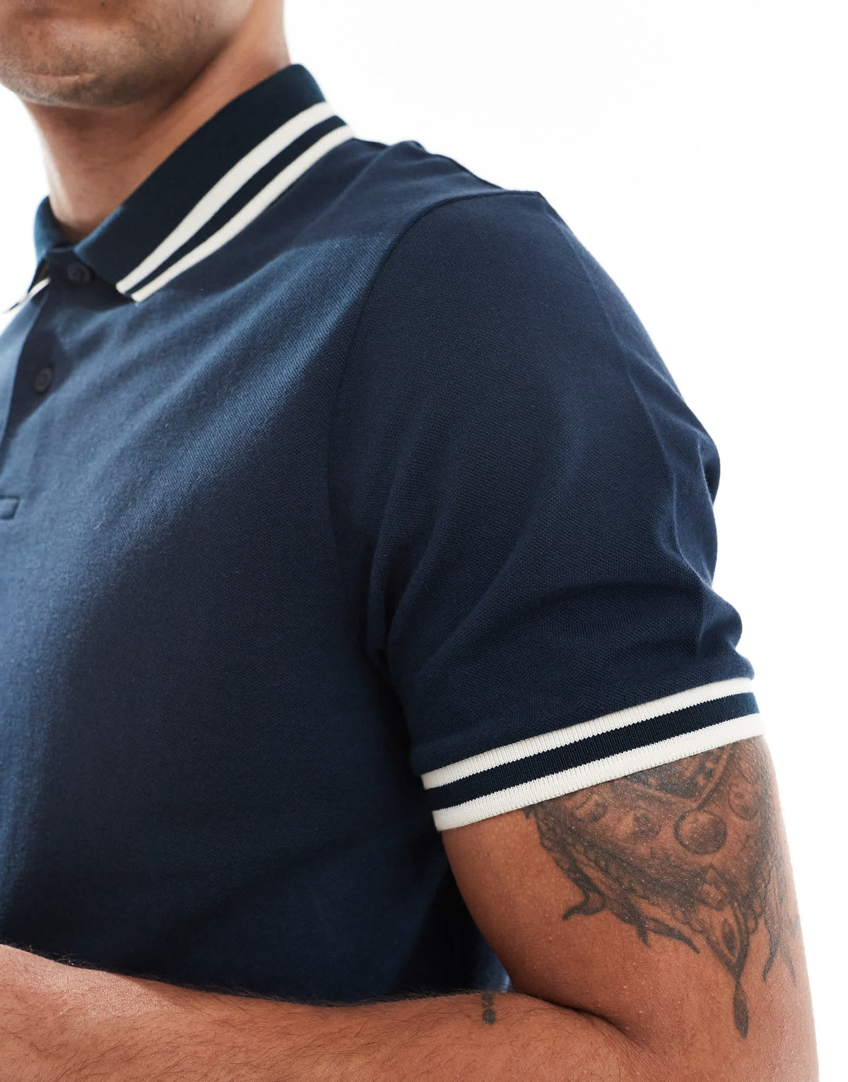 ASOS DESIGN Essentials polo with white tipping in navy pique