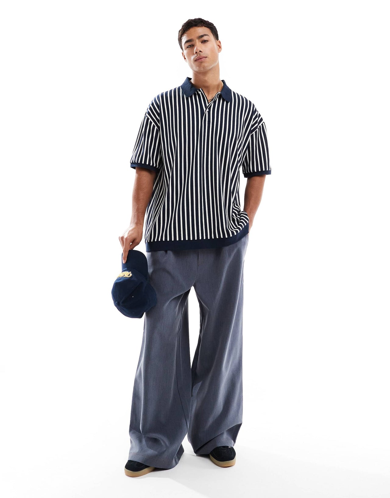 ASOS DESIGN oversized polo in black and white stripe