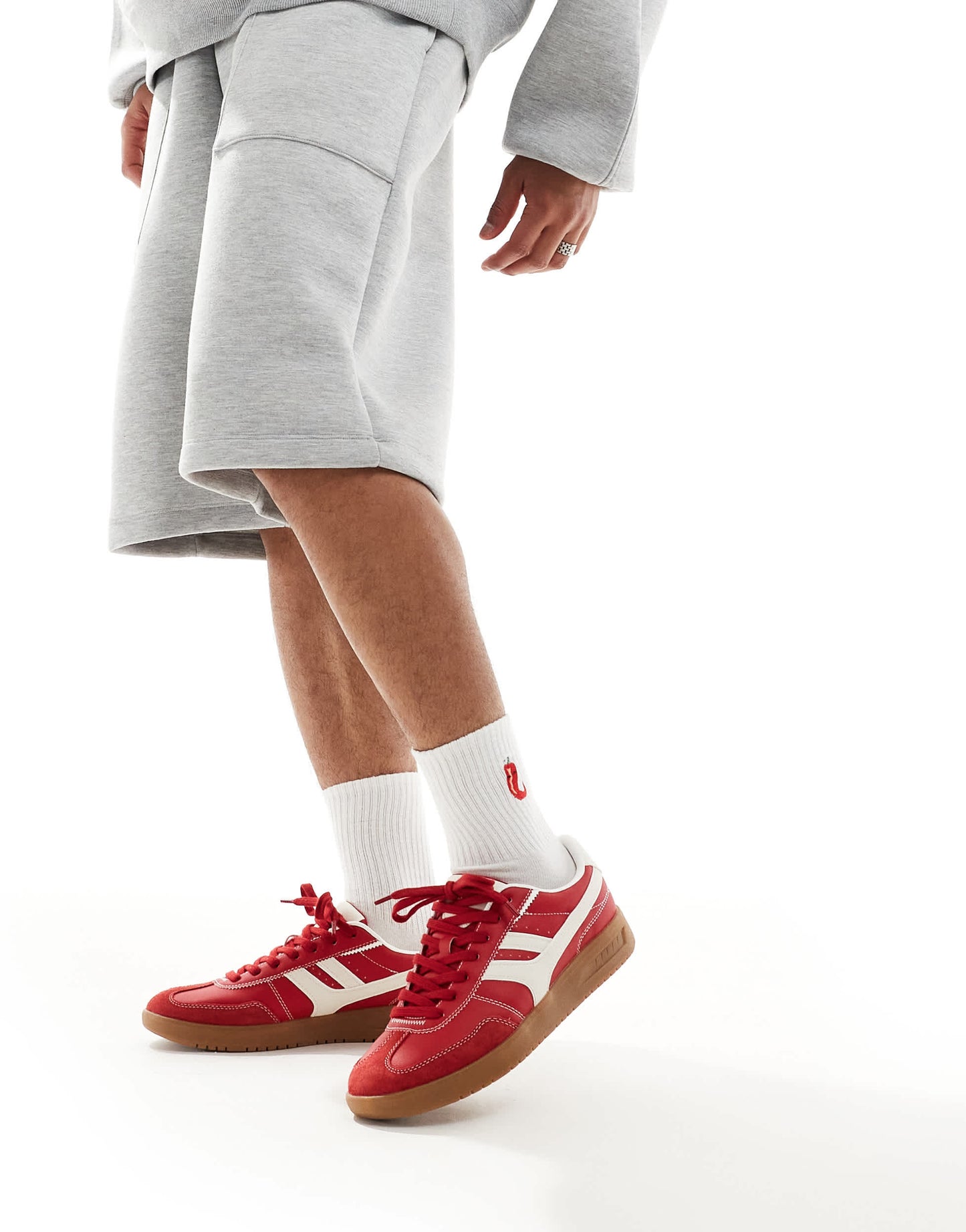 Pull&Bear retro gum sole trainer in red