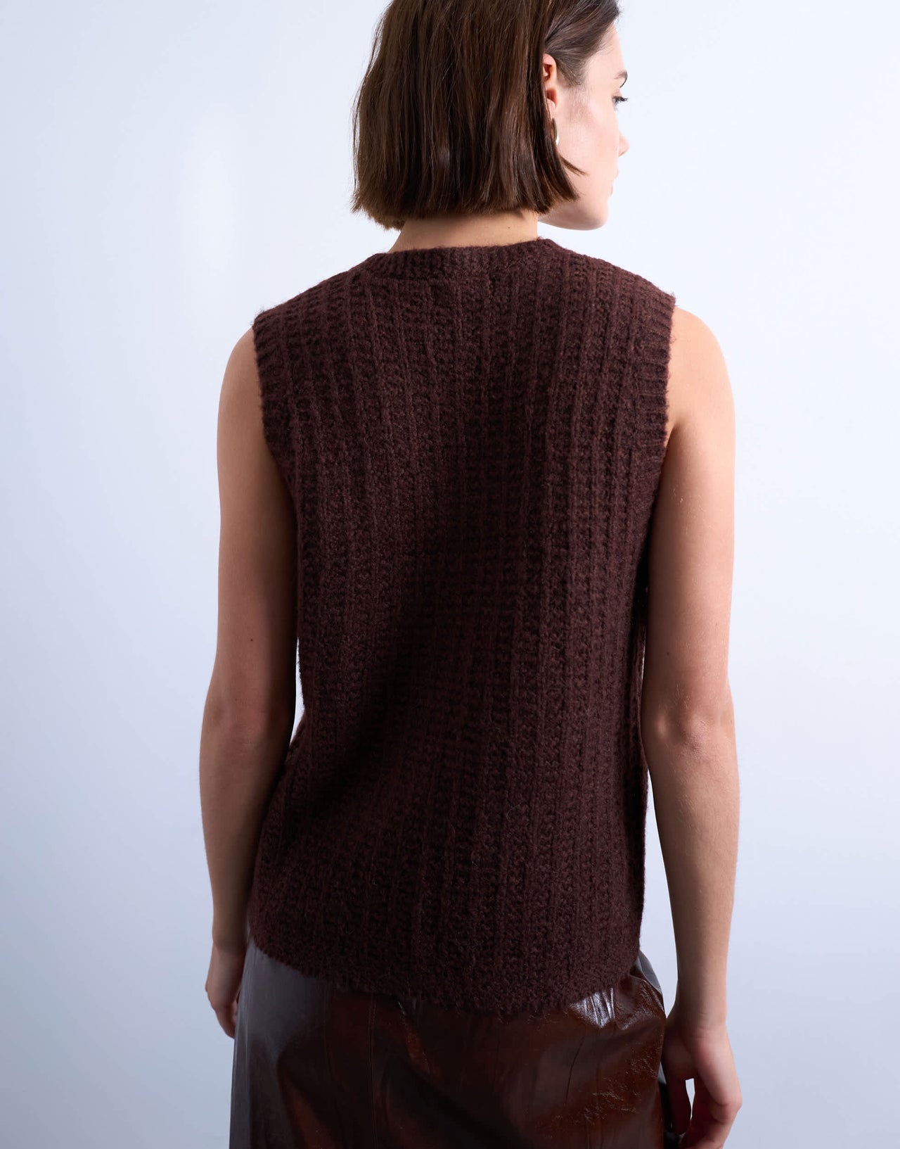 Topshop knitted stitchy pocket tank in brown