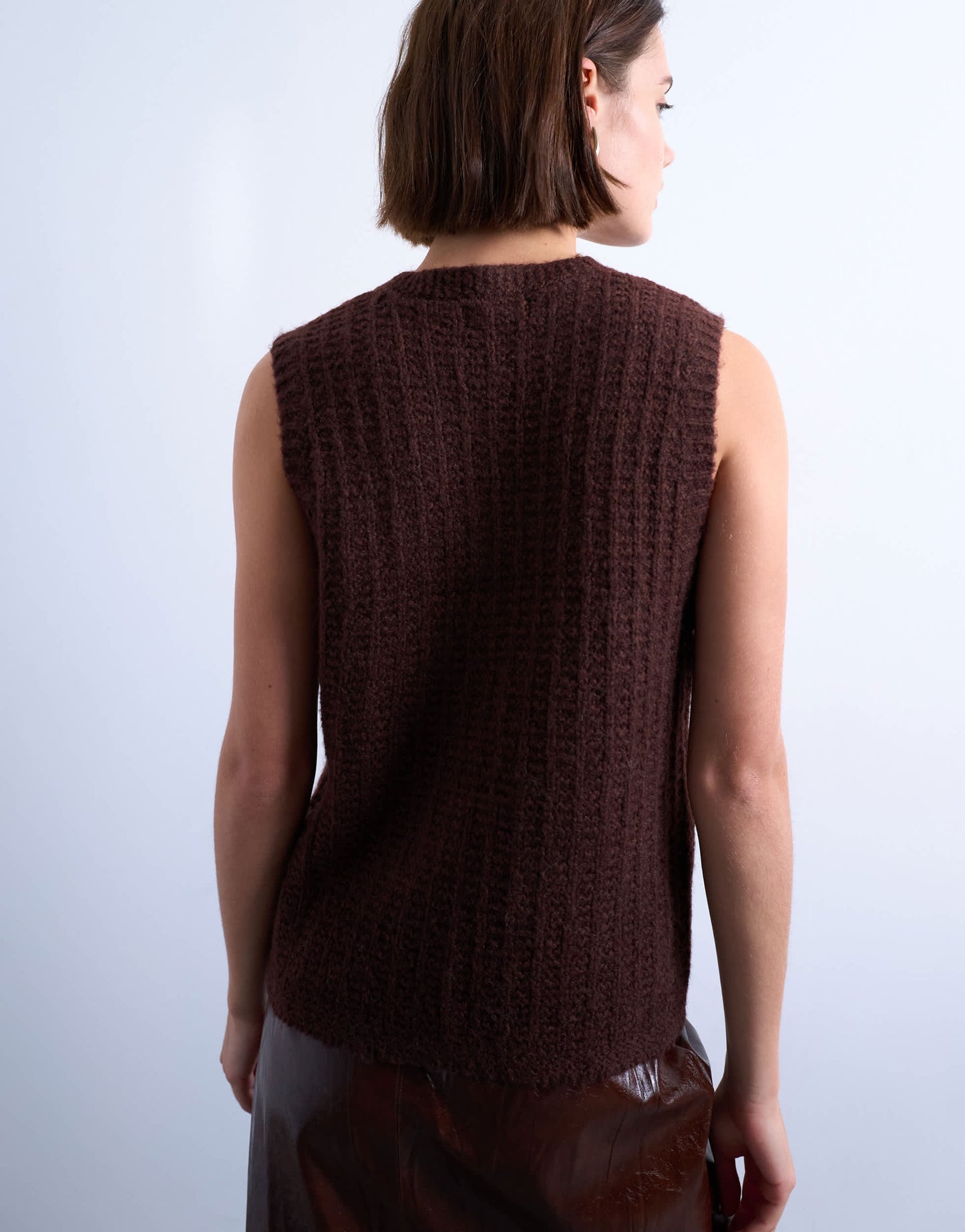 Topshop knitted stitchy pocket tank in brown