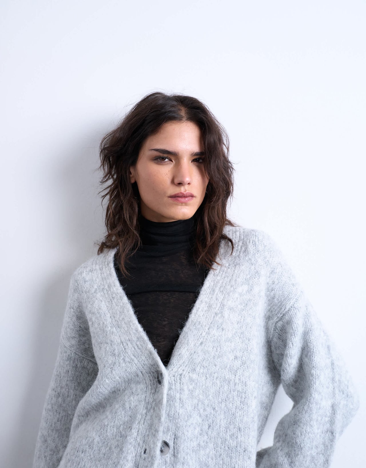 Topshop knitted longline easy cardigan in grey
