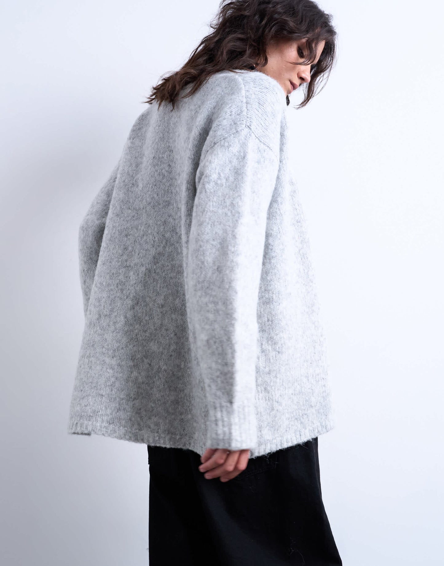 Topshop knitted longline easy cardigan in grey