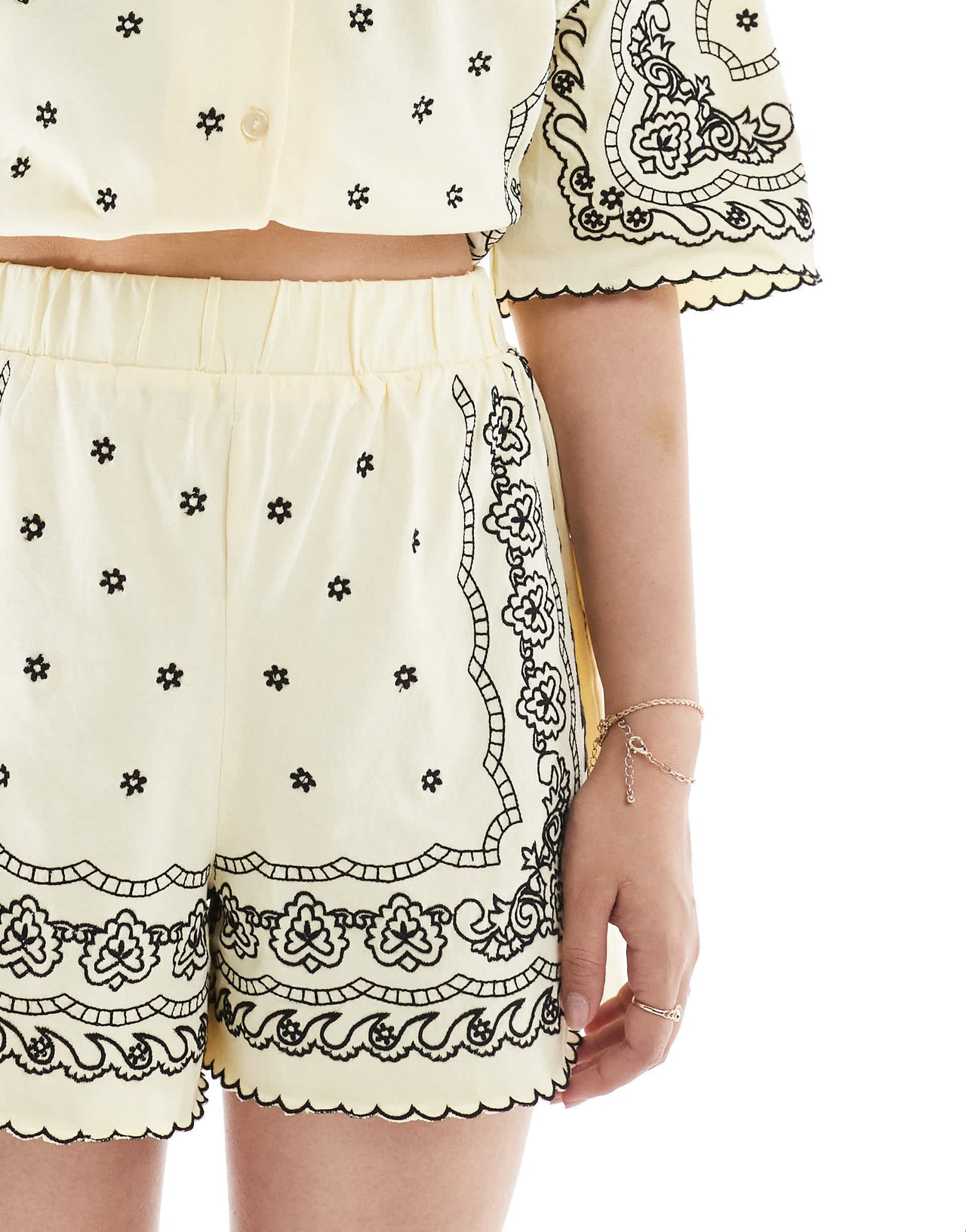 ASOS DESIGN drawcord short with bandana embroidery in yellow