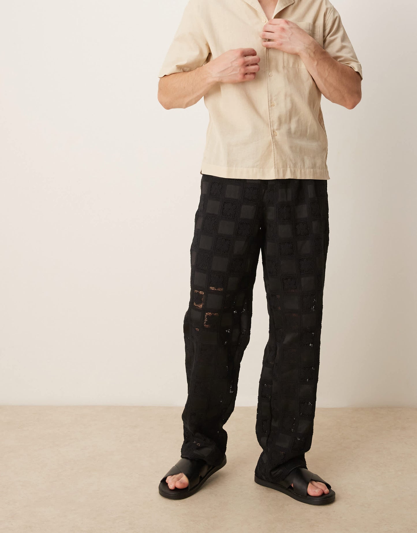 ASOS DESIGN co-ord premium baggy crochet trouser in black