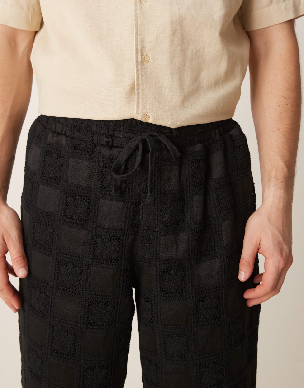 ASOS DESIGN co-ord premium baggy crochet trouser in black