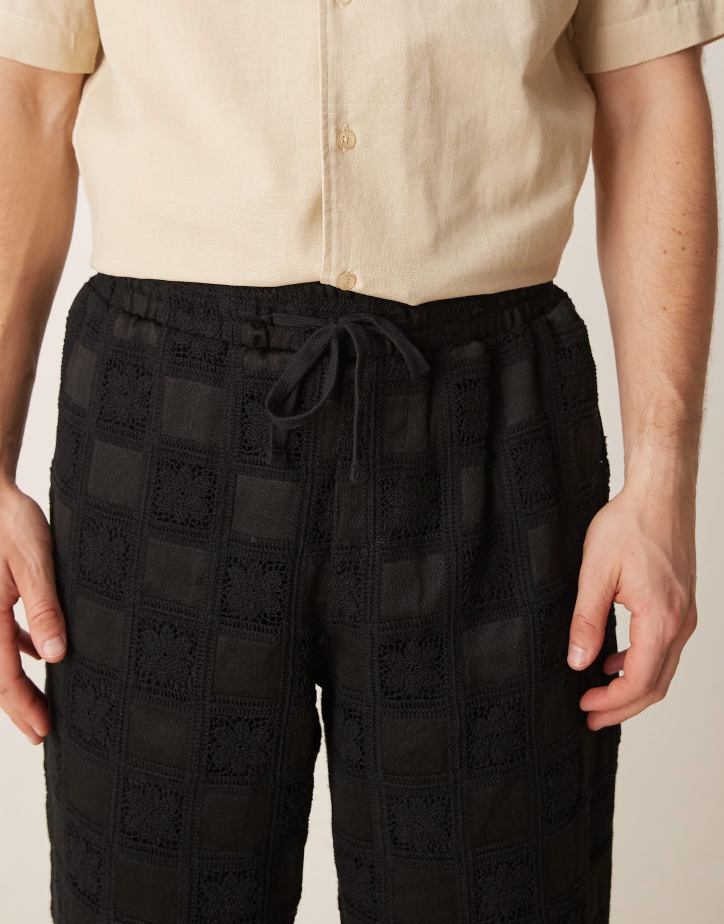 ASOS DESIGN co-ord premium baggy crochet trouser in black