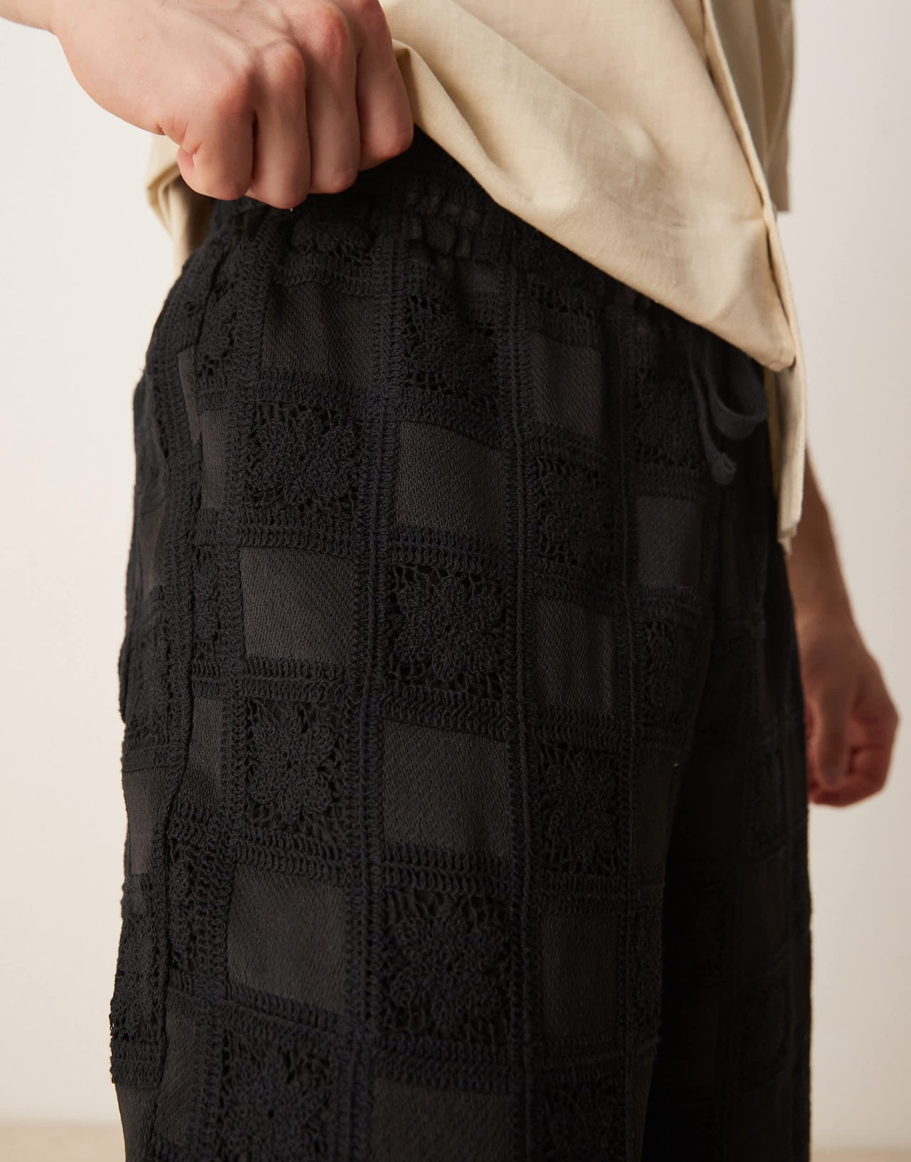 ASOS DESIGN co-ord premium baggy crochet trouser in black