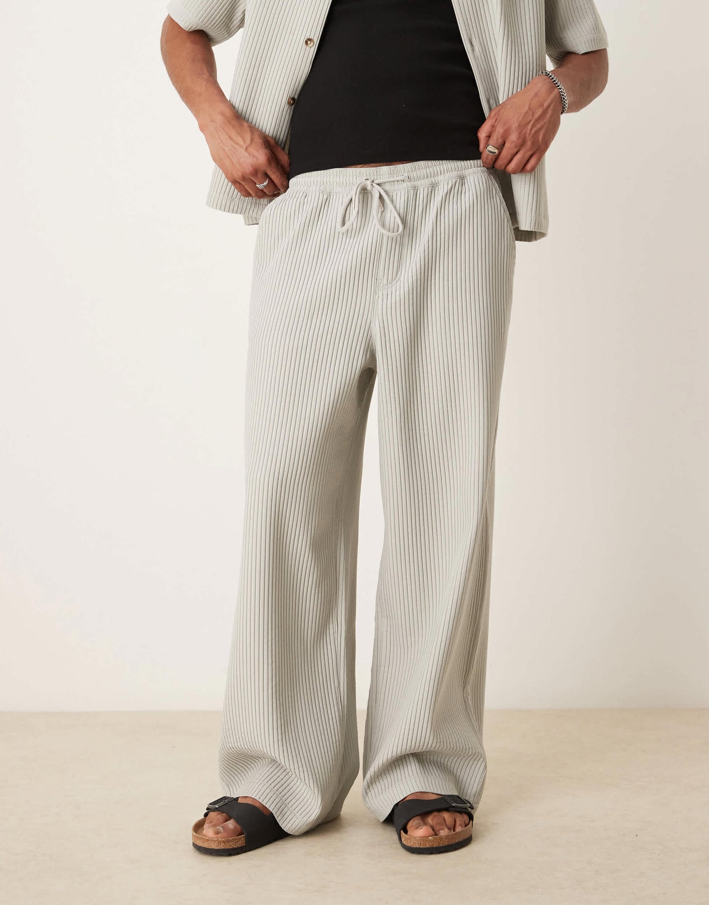 ASOS DESIGN co-ord wide leg plisse trousers in grey
