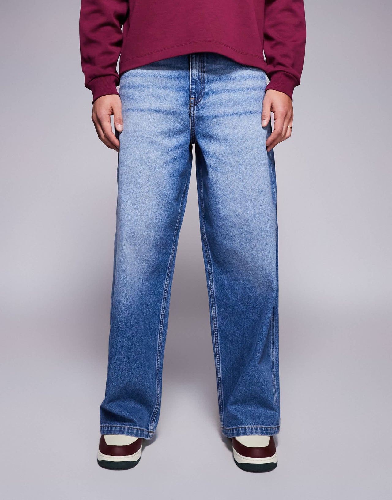 ASOS DESIGN loose jeans in mid wash blue