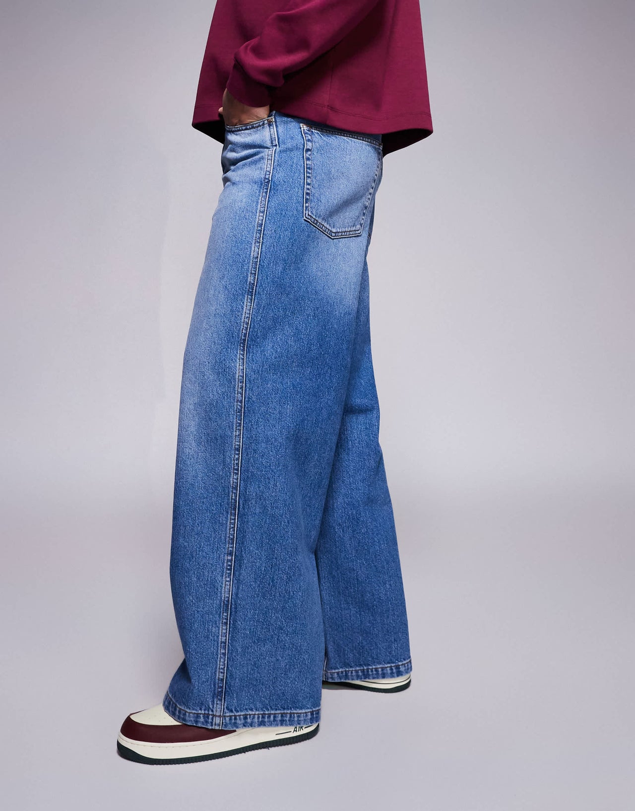 ASOS DESIGN loose jeans in mid wash blue