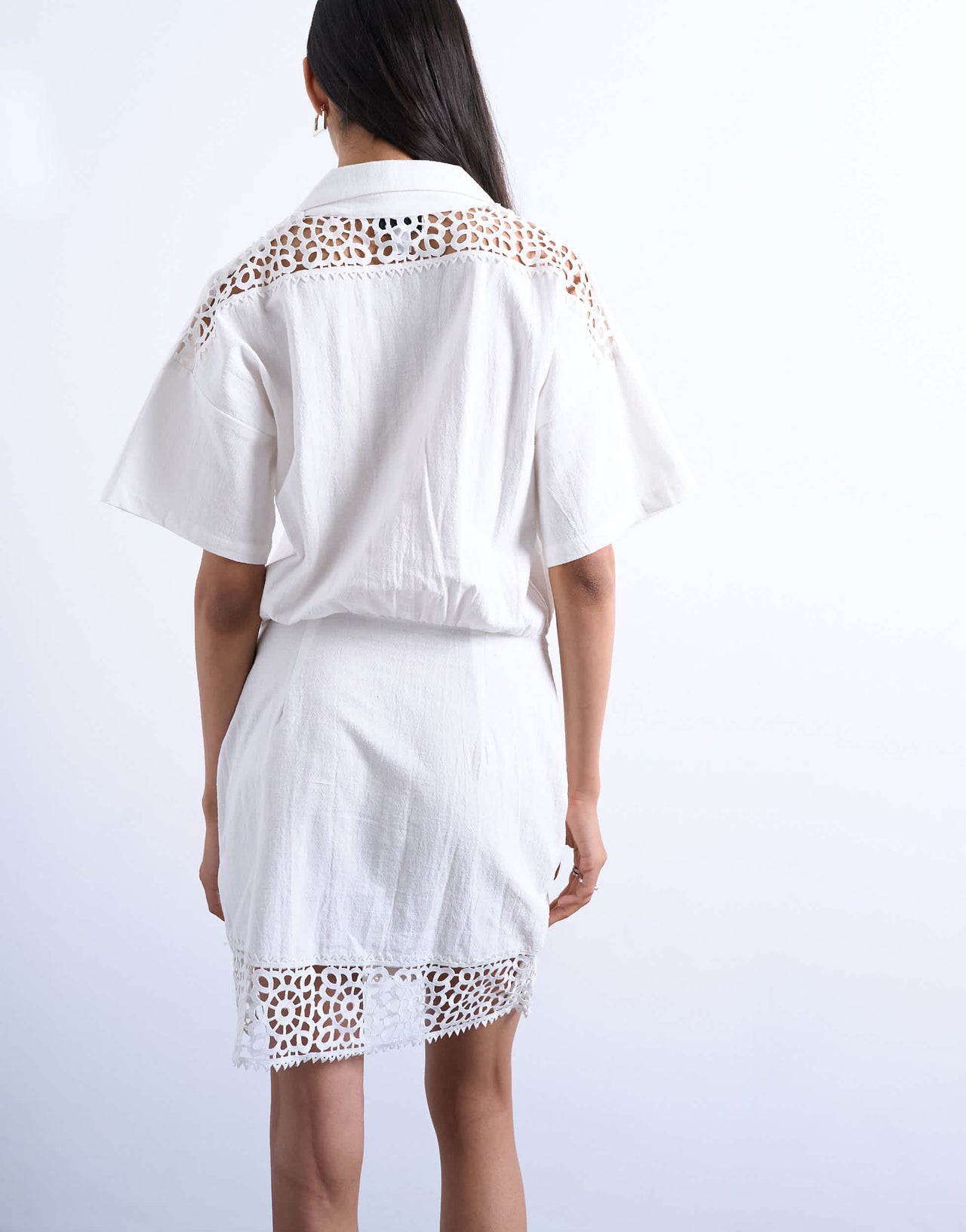 Topshop cotton crochet wrap skirt shirt dress in white