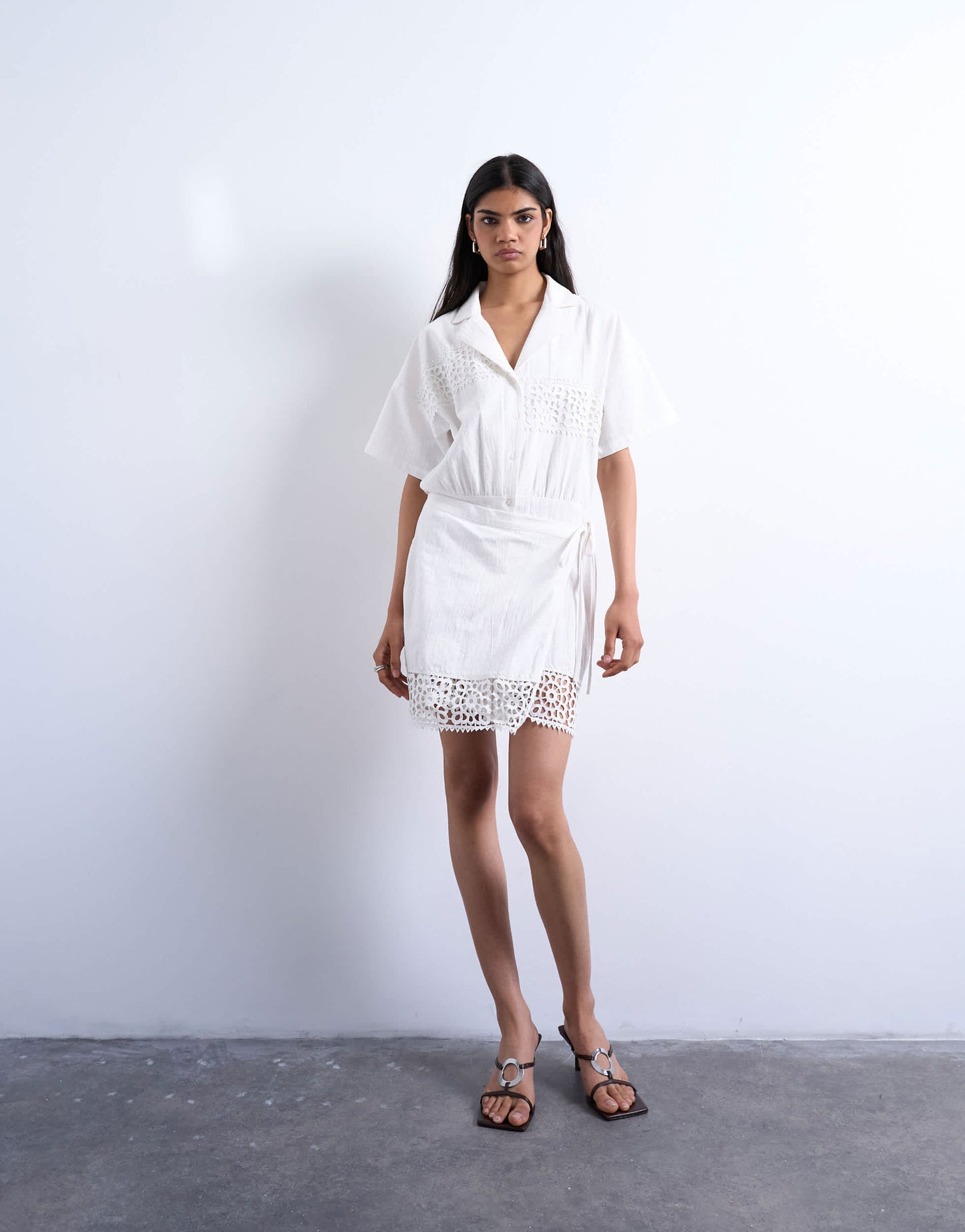 Topshop cotton crochet wrap skirt shirt dress in white