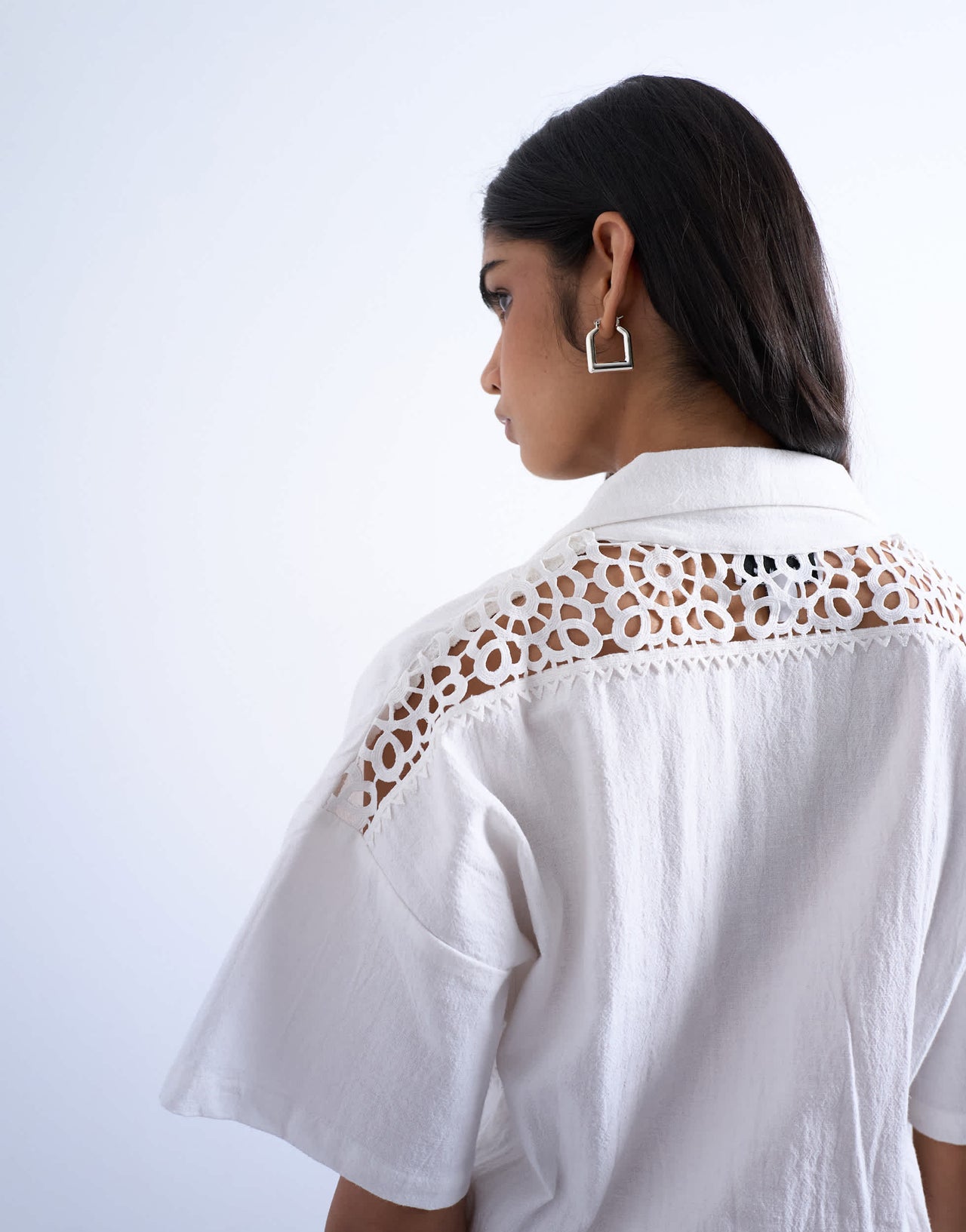 Topshop cotton crochet wrap skirt shirt dress in white