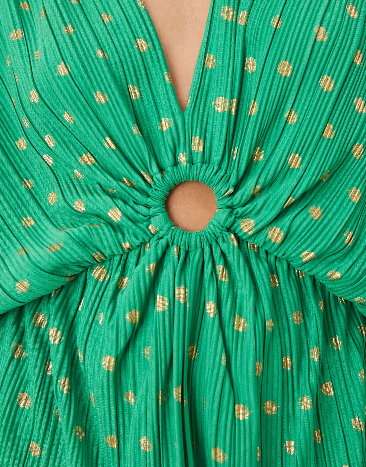 YAS foil spot plisse blouson sleeve maxi dress in green