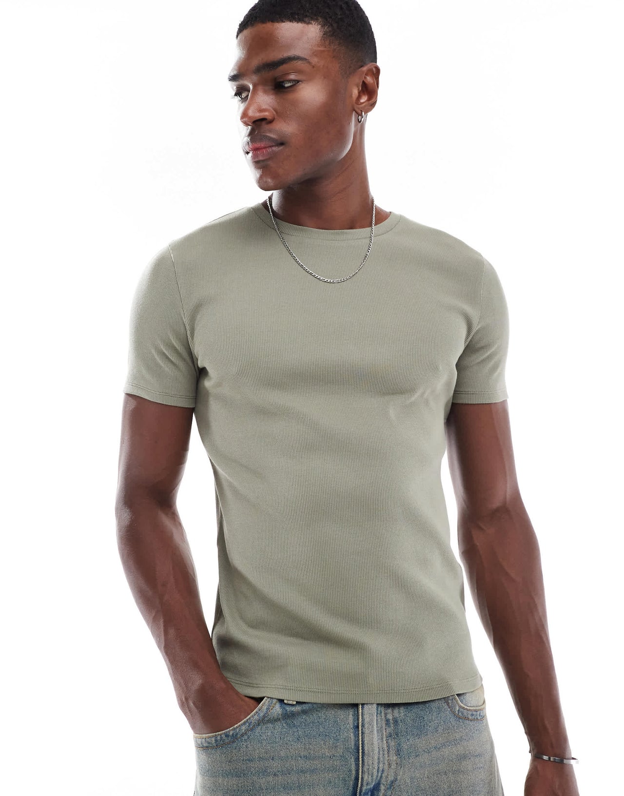 ASOS DESIGN Essentials muscle fit t-shirt in green rib