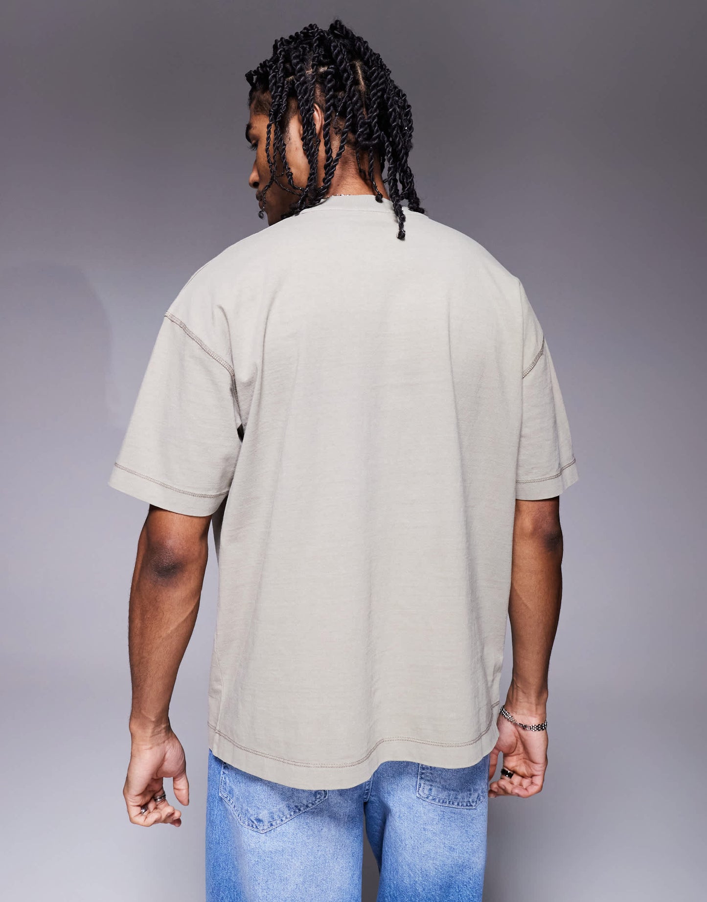 ASOS DESIGN oversized seam detail washed t-shirt in stone