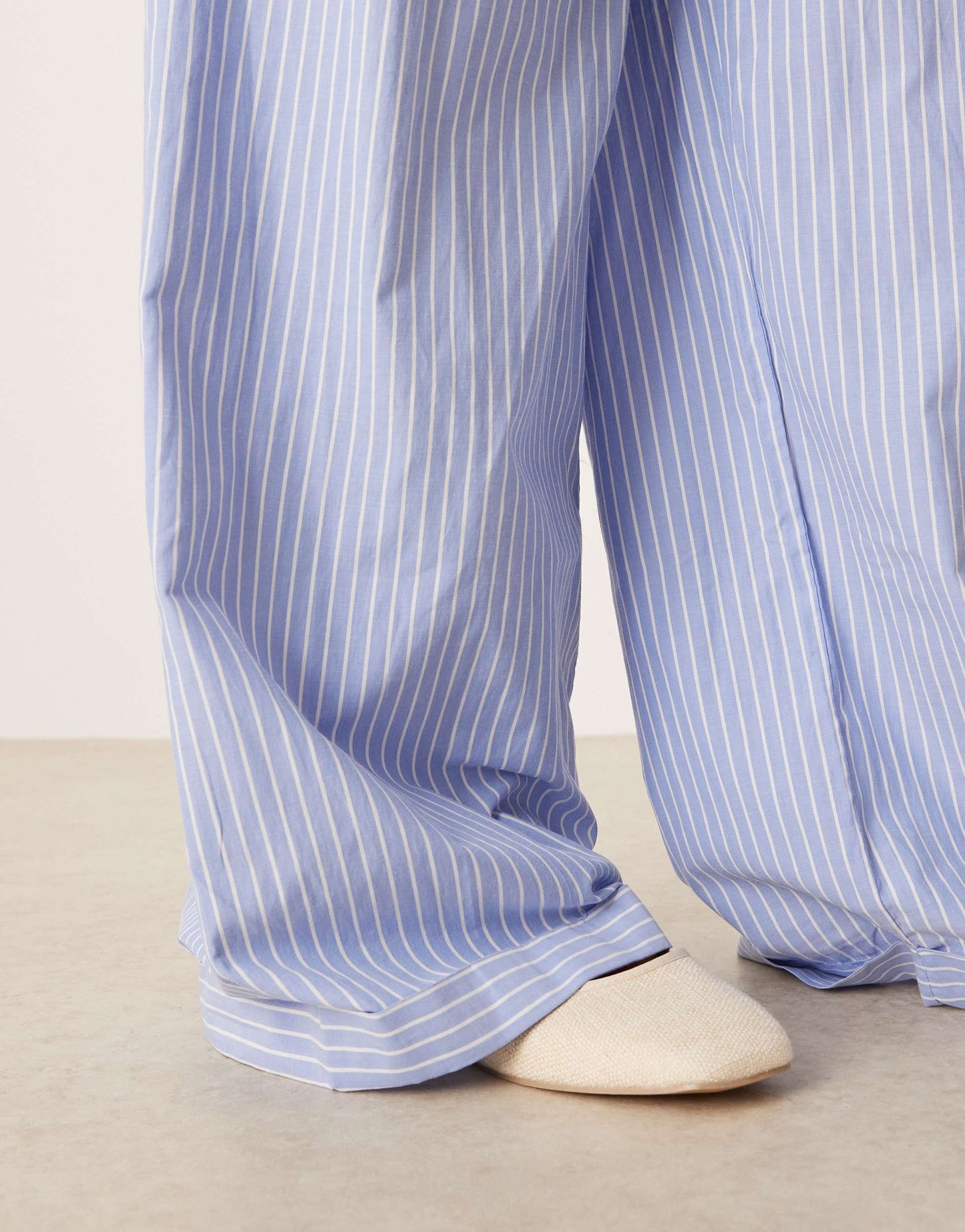 Vila Curve highwaist wide leg stripe dad pant with turn up cuff in blue