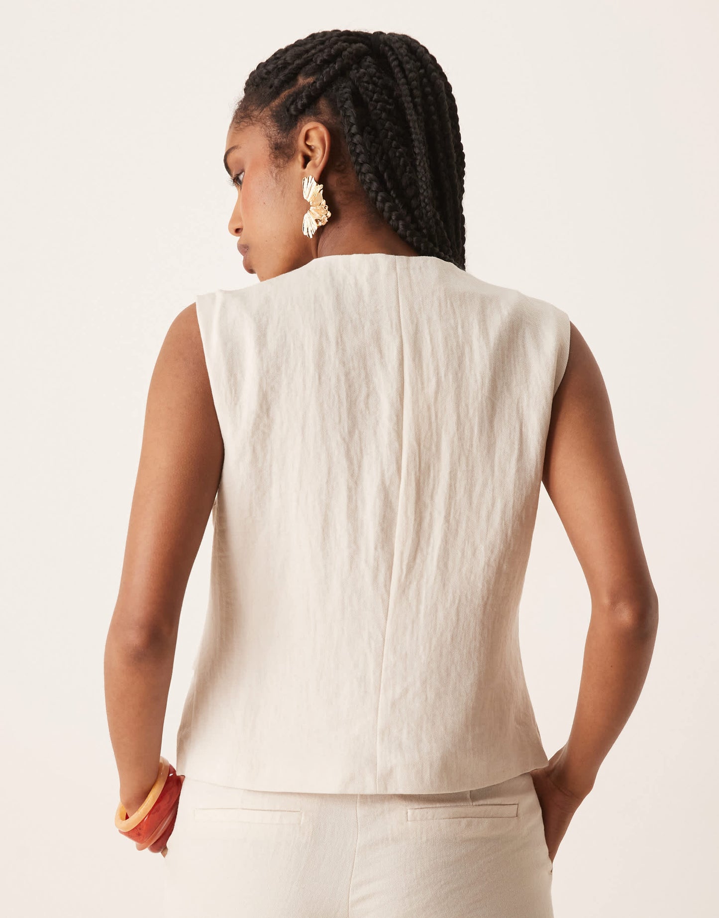 Vila tailored asymmetrical placket detail waistcoat co-ord in birch cream