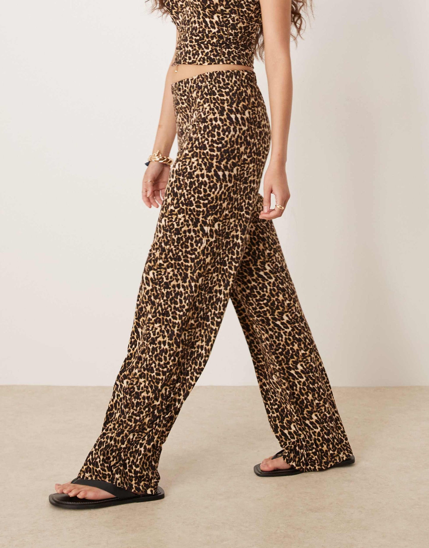 Vila slinky jersey trouser co-ord in leopard print