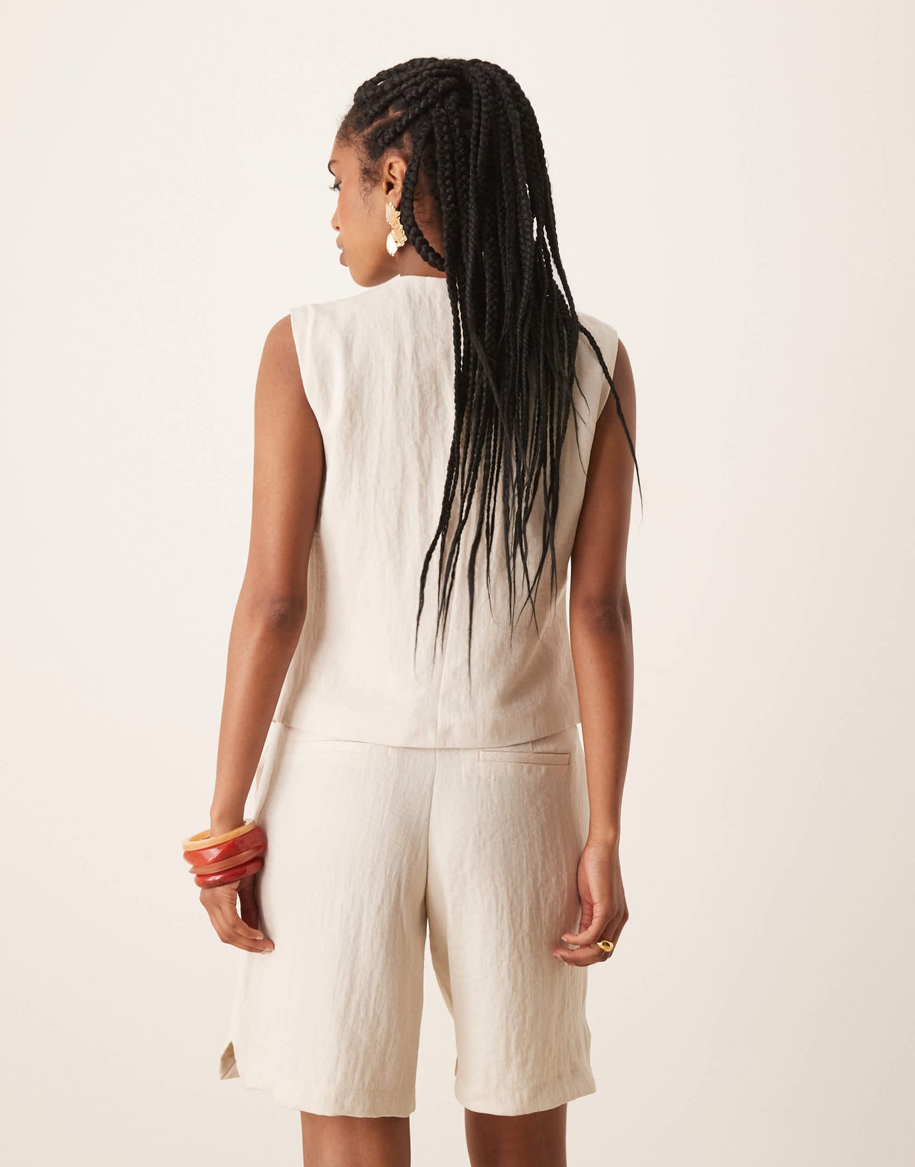 Vila tailored high waist longline short co-ord in birch cream