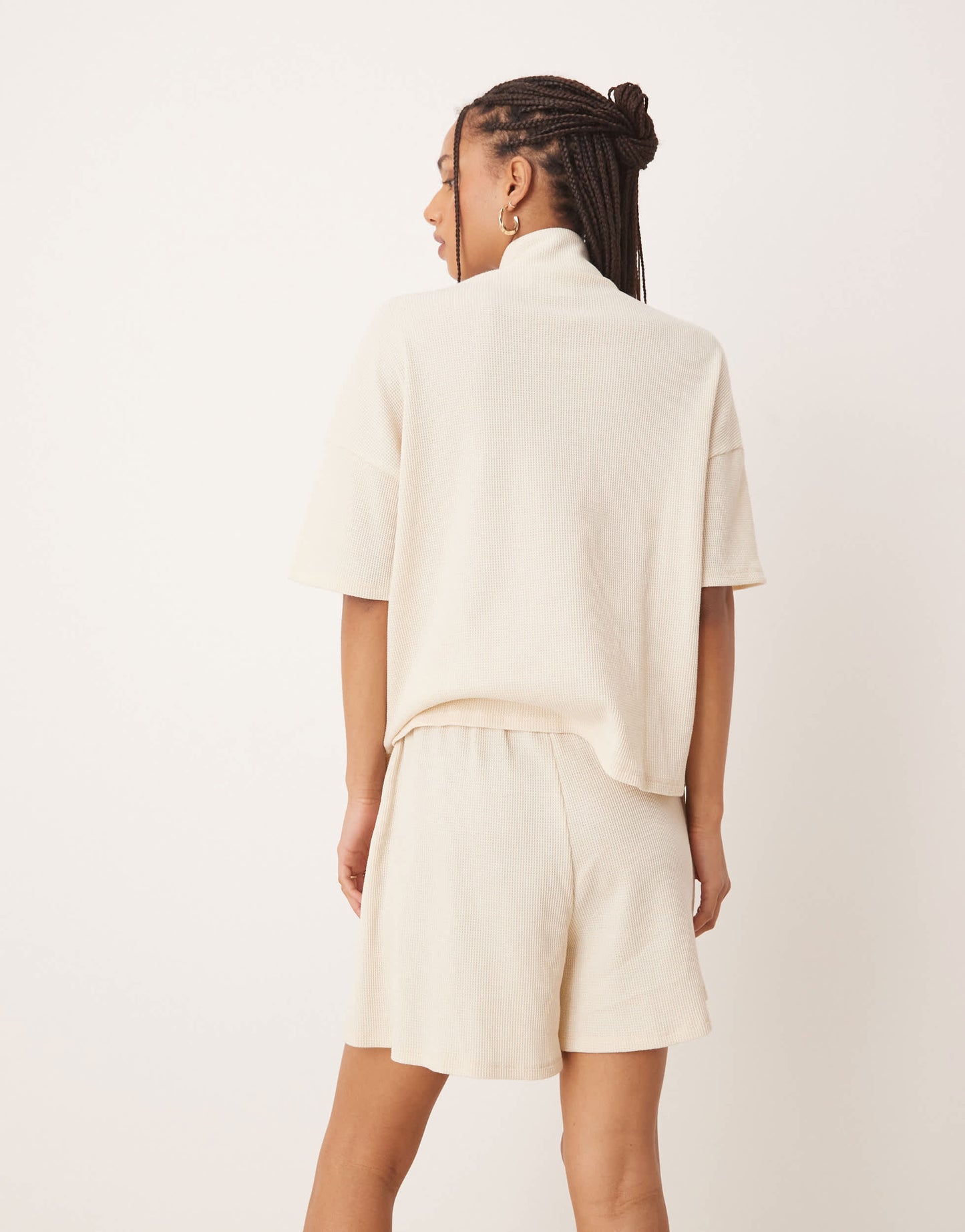 Vila high waist waffle short co-ord in birch cream