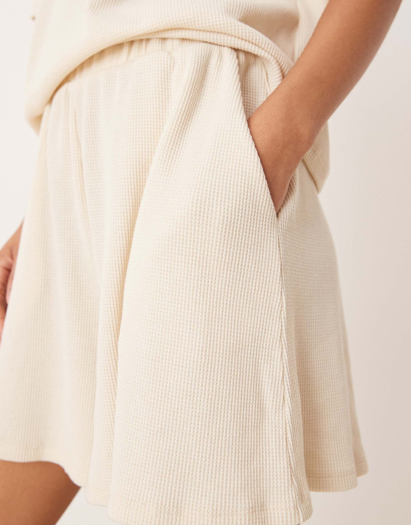 Vila high waist waffle short co-ord in birch cream