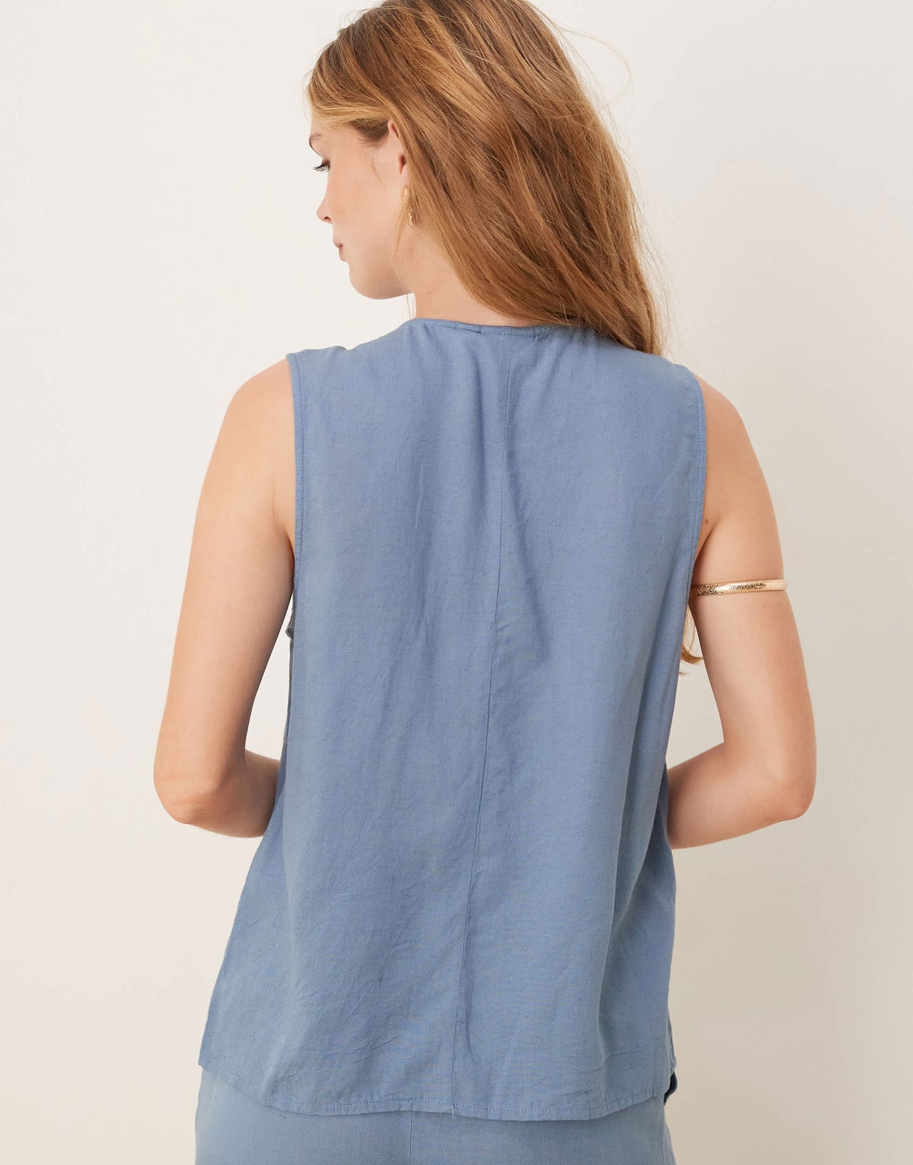 Vila button front waistcoat co-ord in chambray blue