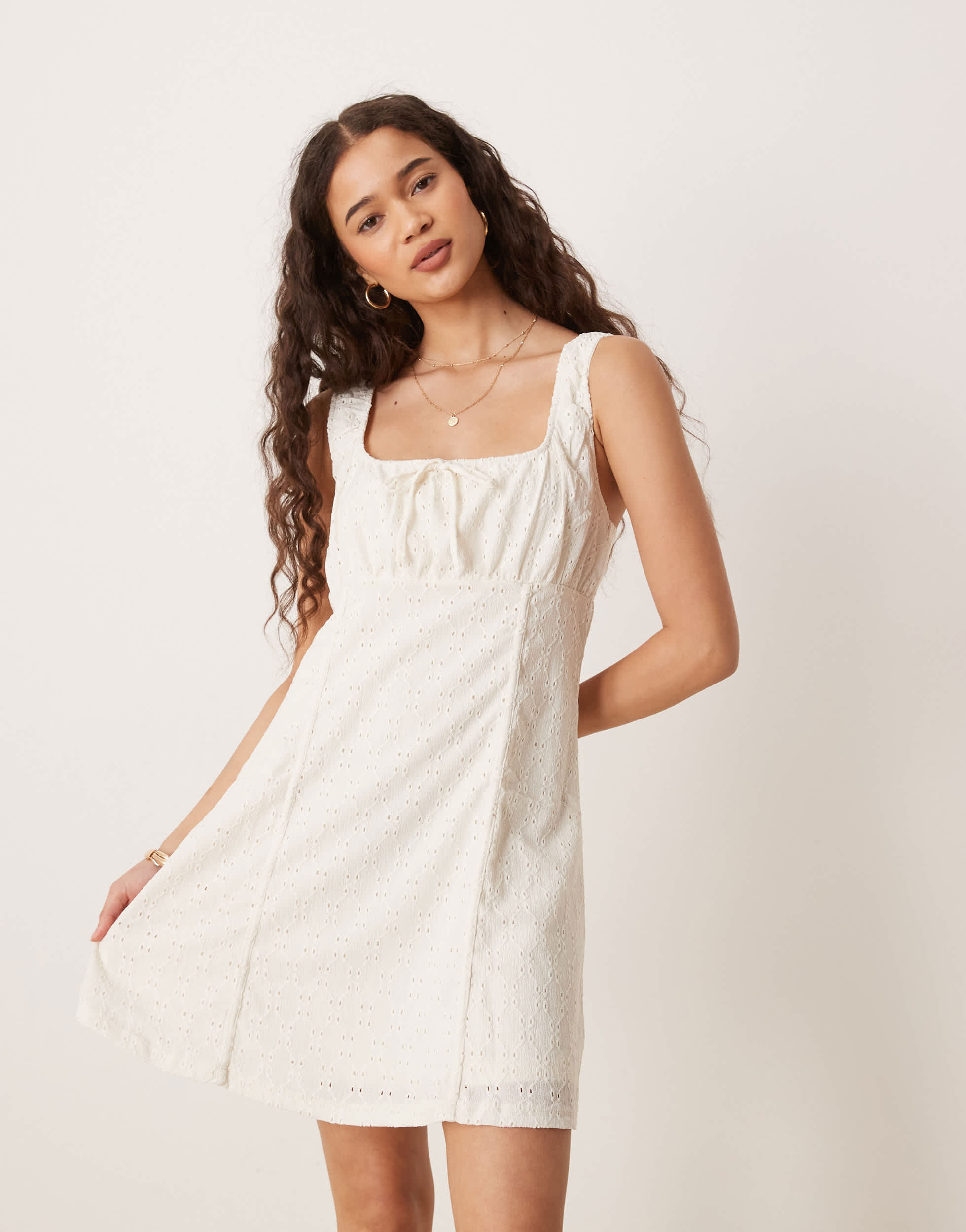 Vila broderie milkmaid style mini dress in white