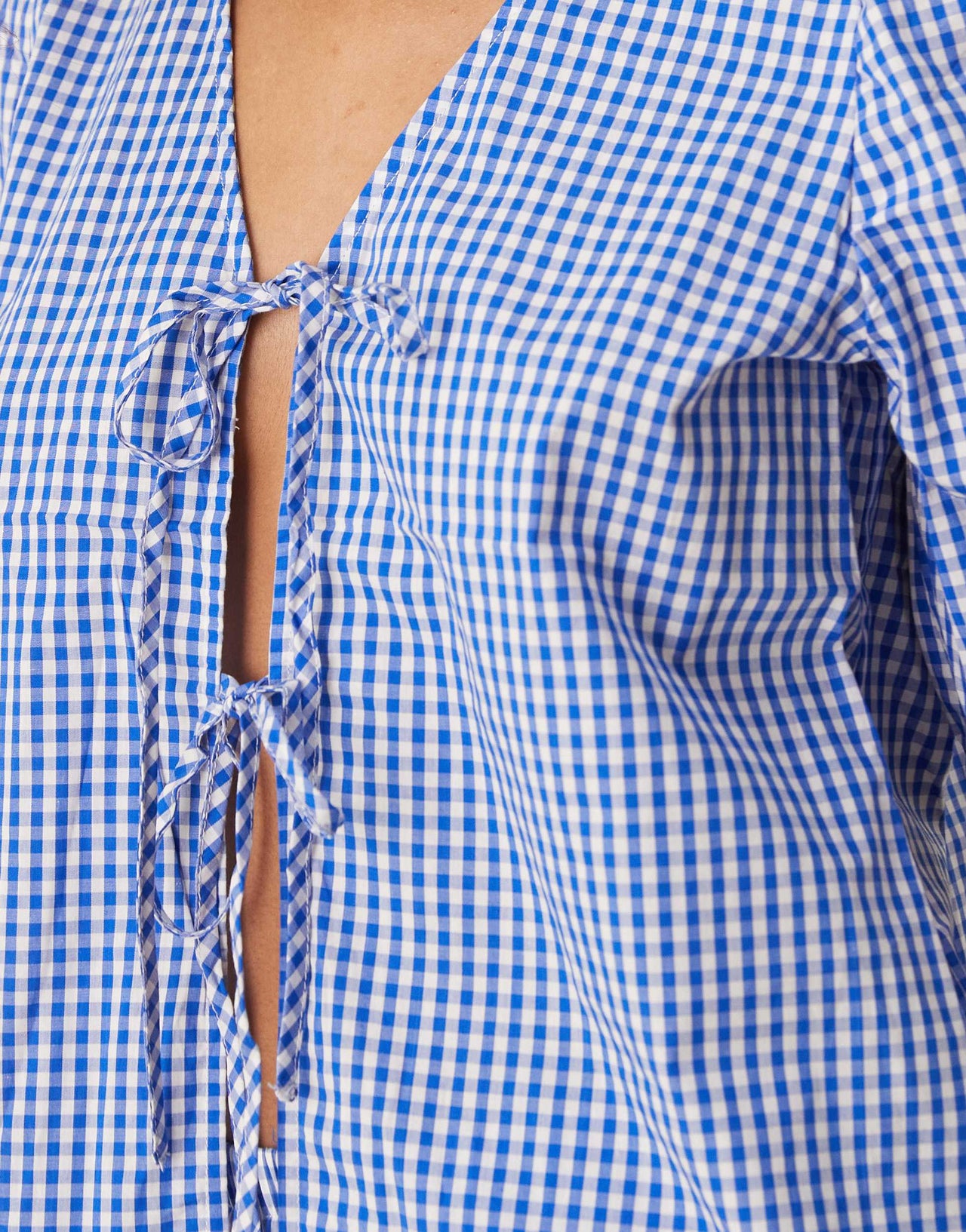 Vila short sleeve tie front gingham check poplin top co-ord in blue