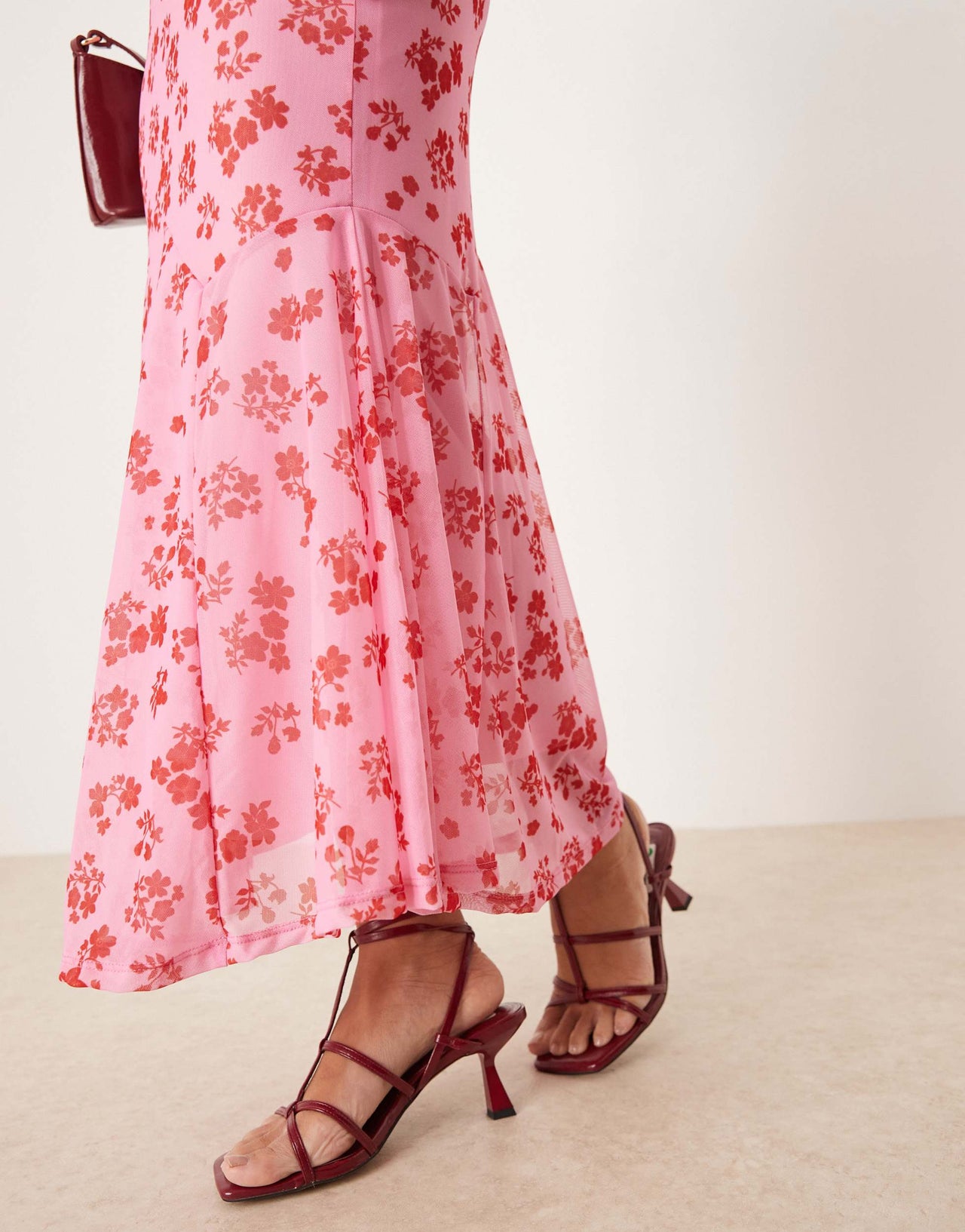 Vila Petite mesh square neck cami maxi dress in pink floral print