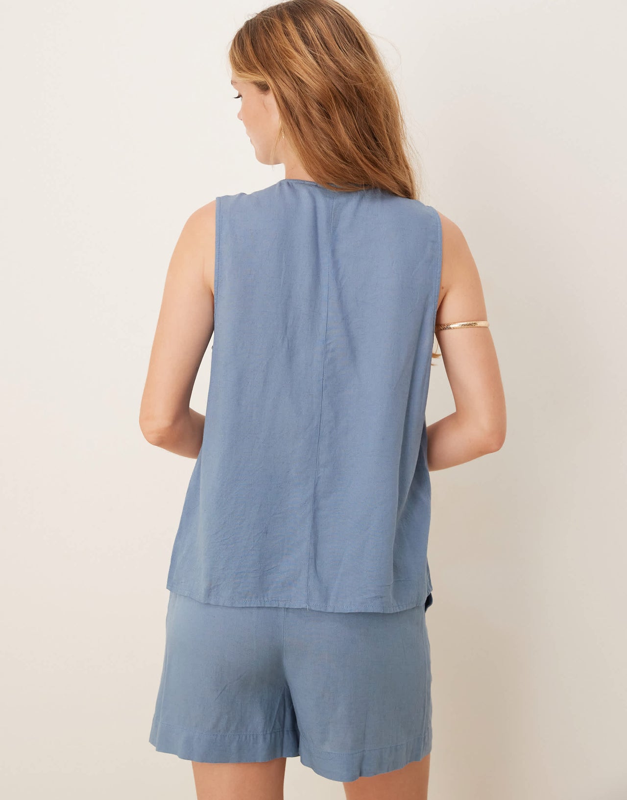 Vila high waisted full short co-ord in chambray blue