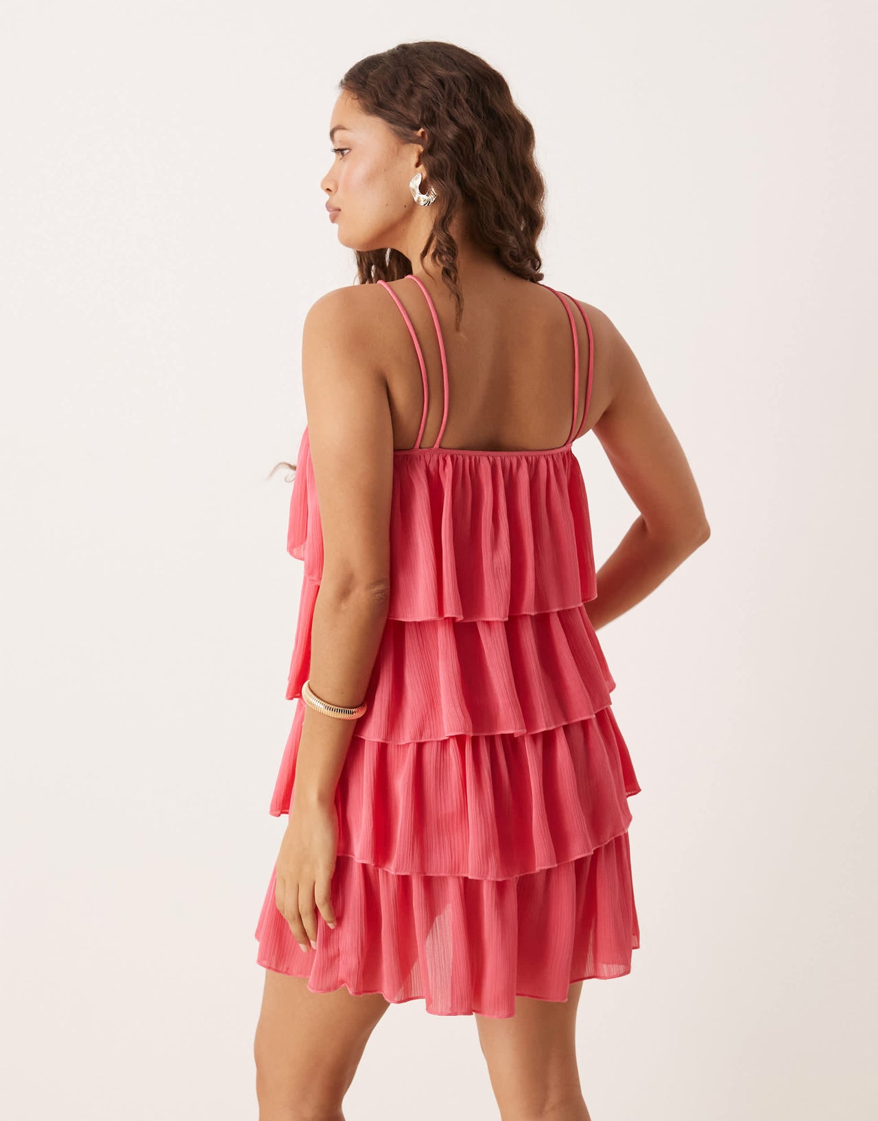 Vila Petite high neck satin ruffle mini dress in pink