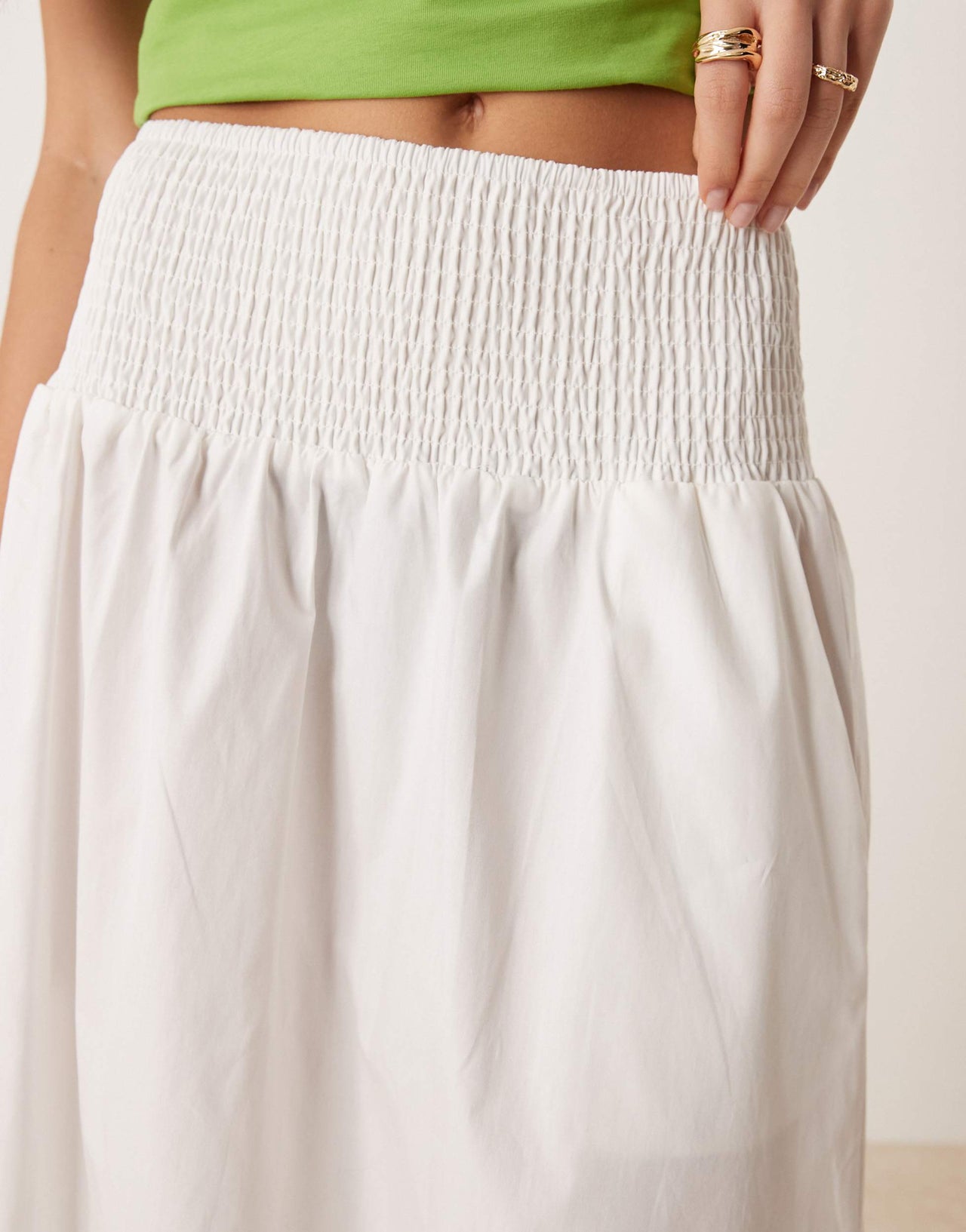 Vila shirred waistband poplin boho skirt in cream