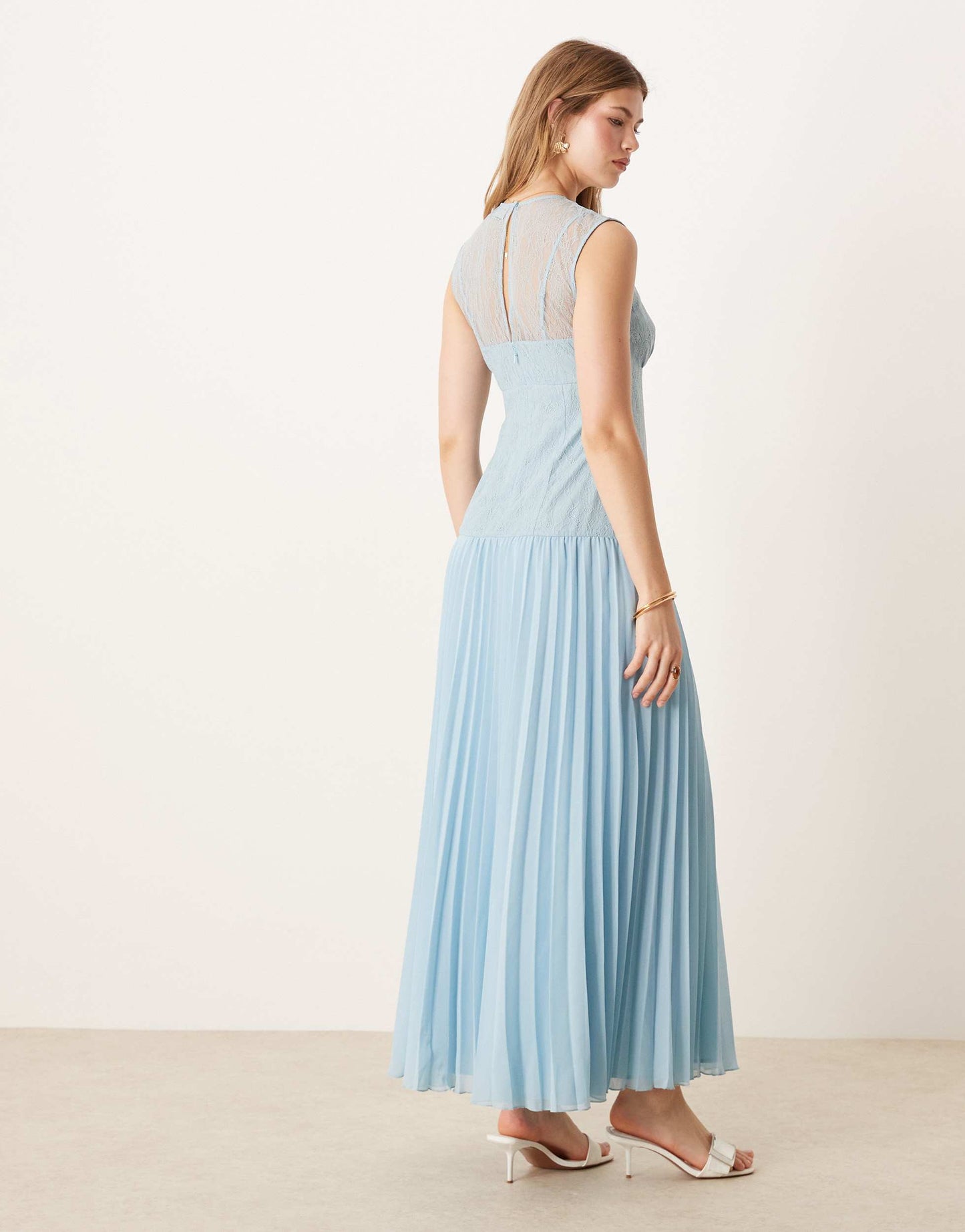 ASOS DESIGN lace bodice pleated skirt midi dress in icy blue