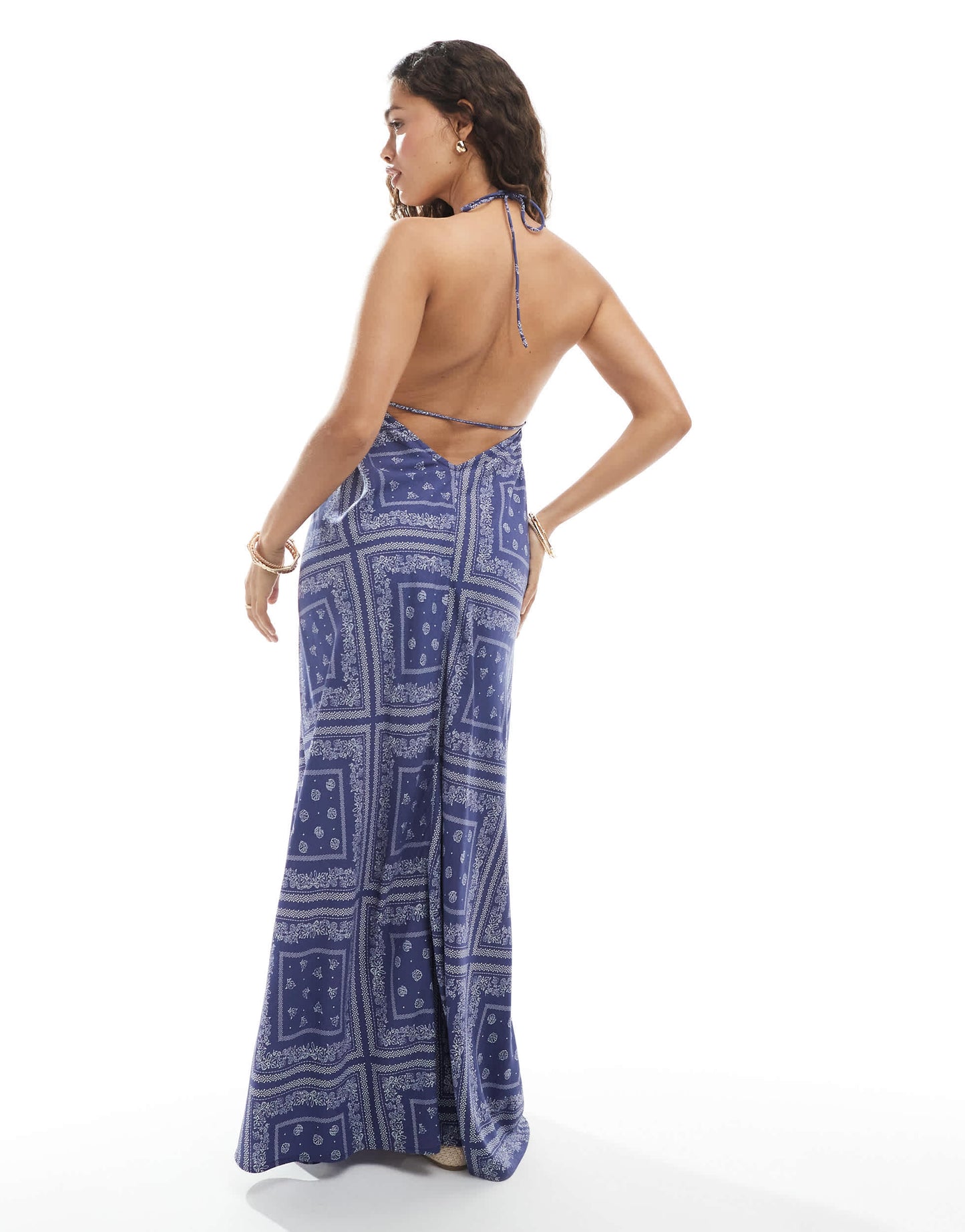 Miss Selfridge Petite halter neck spun maxi dress in bandana print