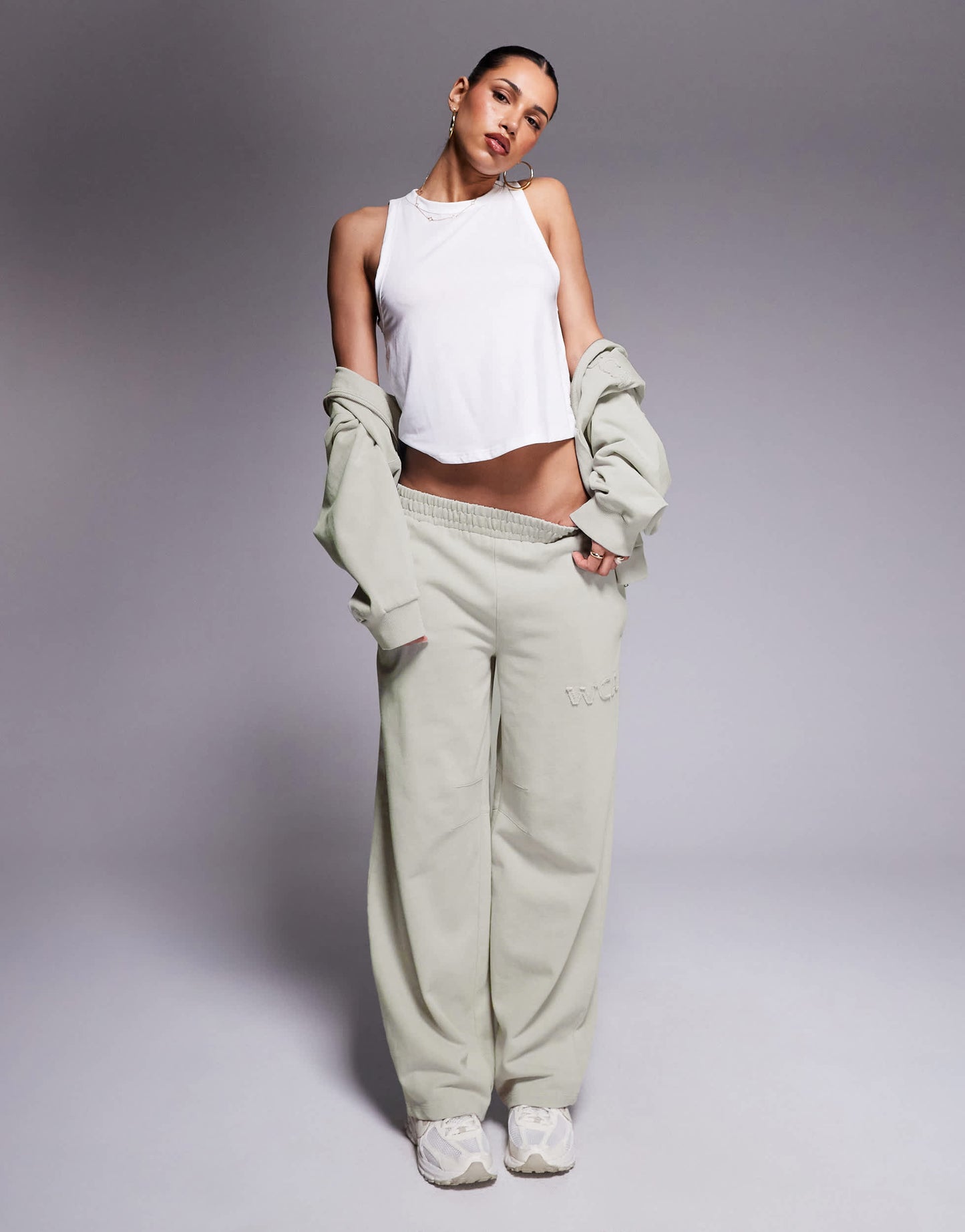 Weekend Collective heavyweight barrel leg jogger co-ord in washed sage green