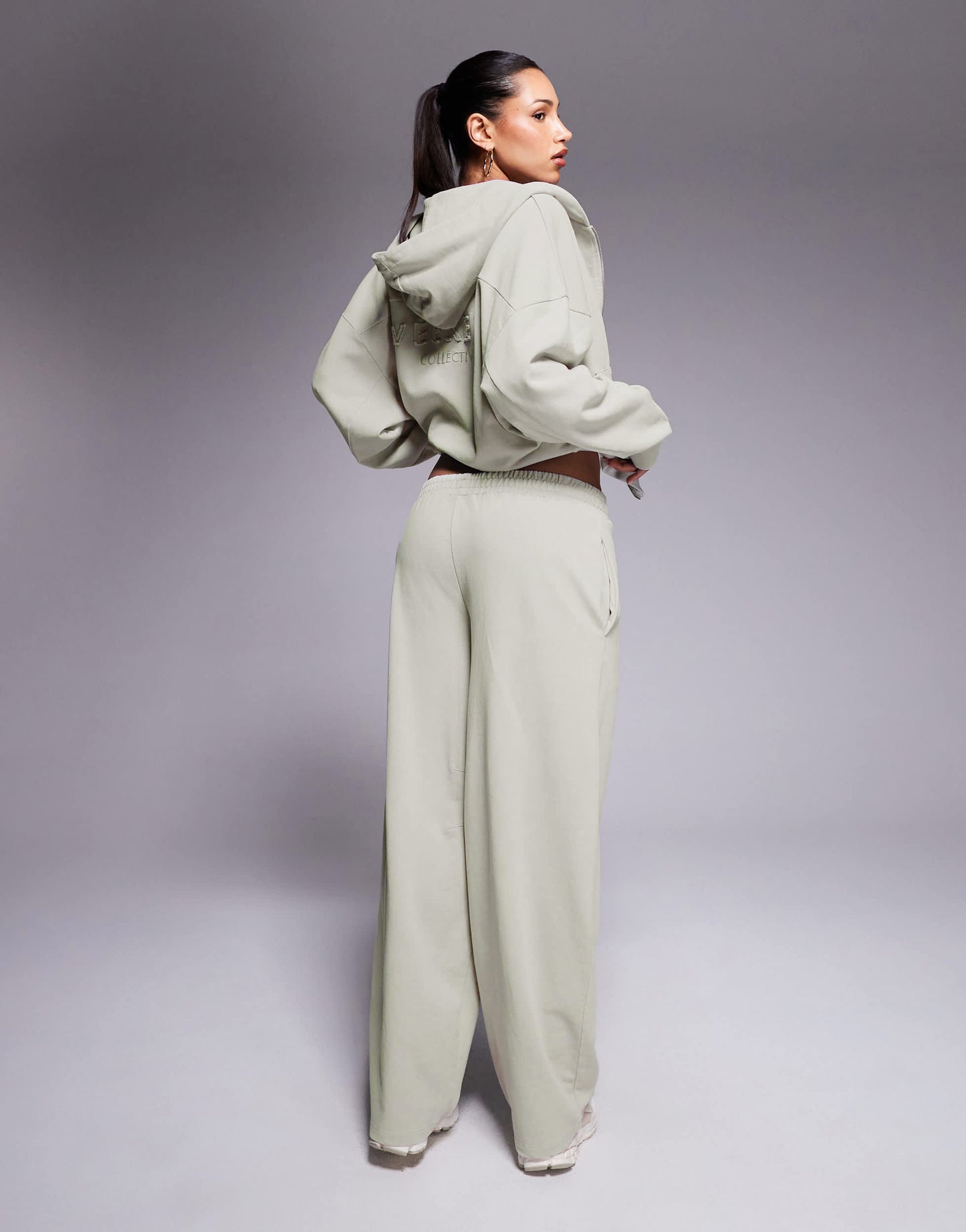 Weekend Collective heavyweight barrel leg jogger co-ord in washed sage green