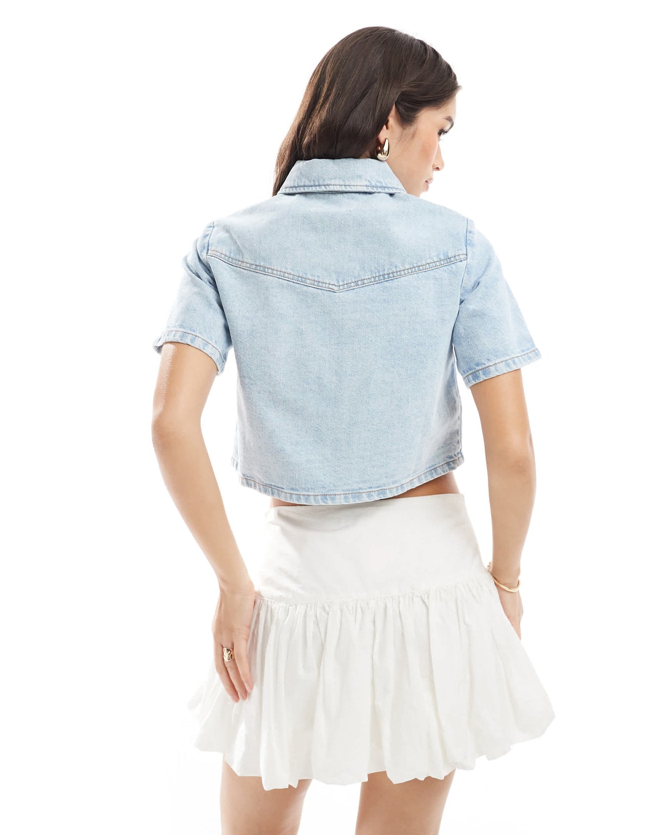 ASOS DESIGN denim crop shirt in pale wash