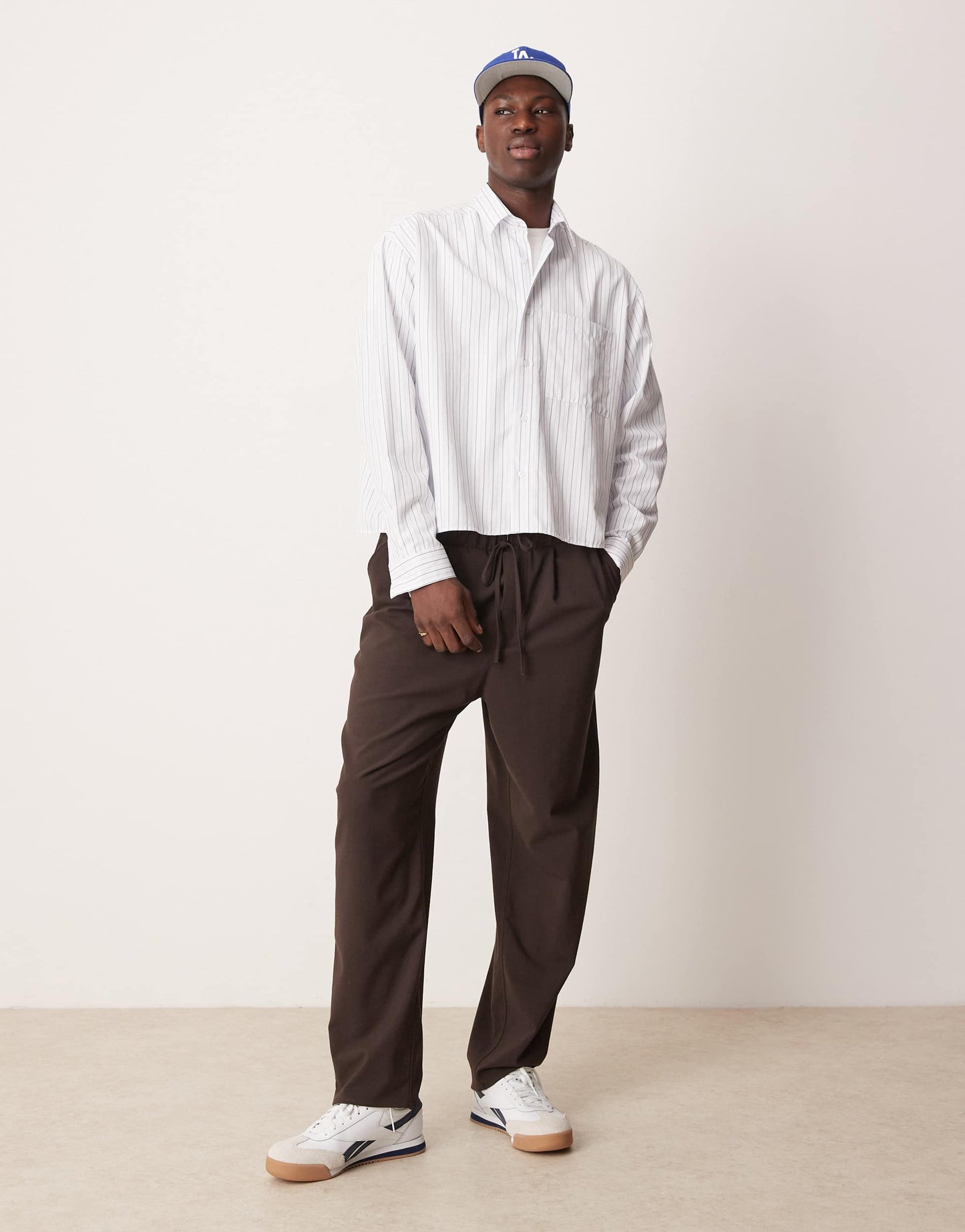ASOS Design oversized boxy shirt in white and grey pinstripe
