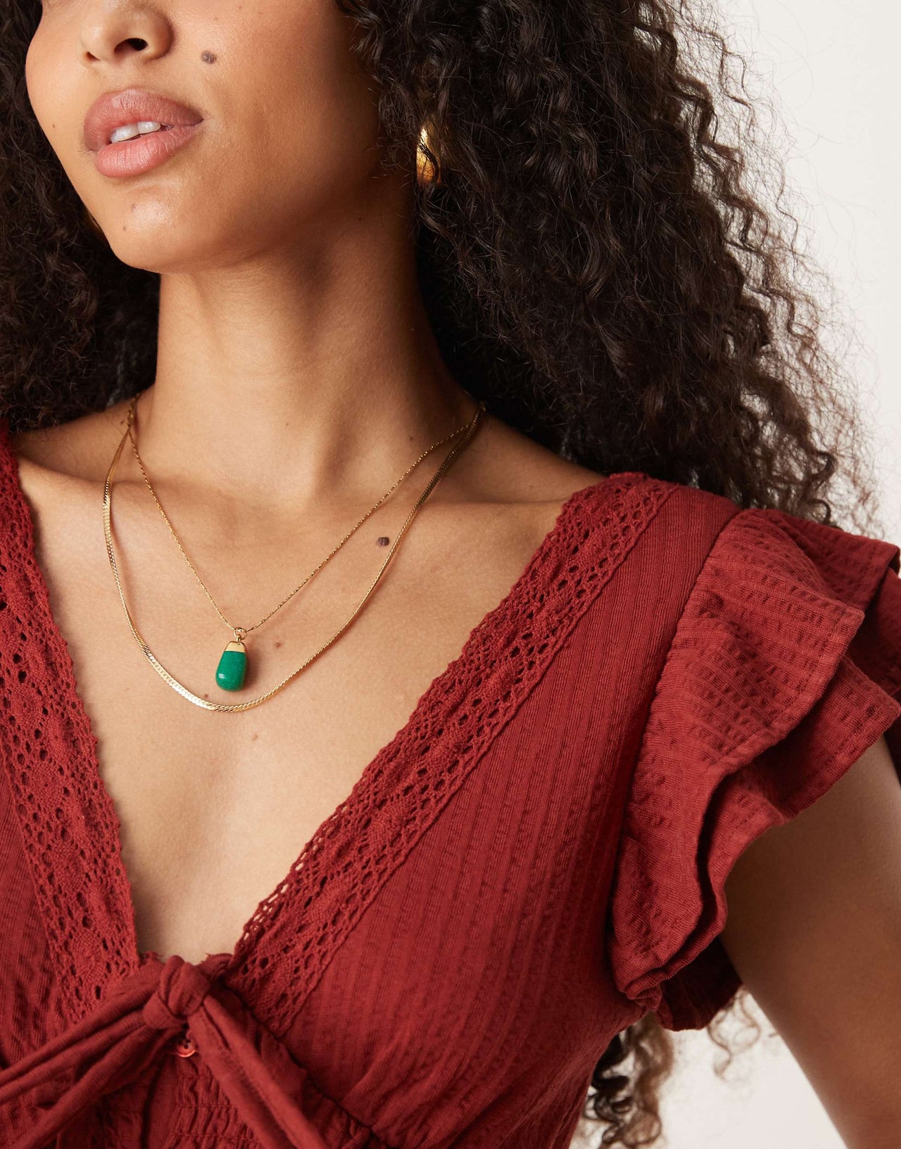 ASOS DESIGN ruffle V neck seersucker midi dress in rust